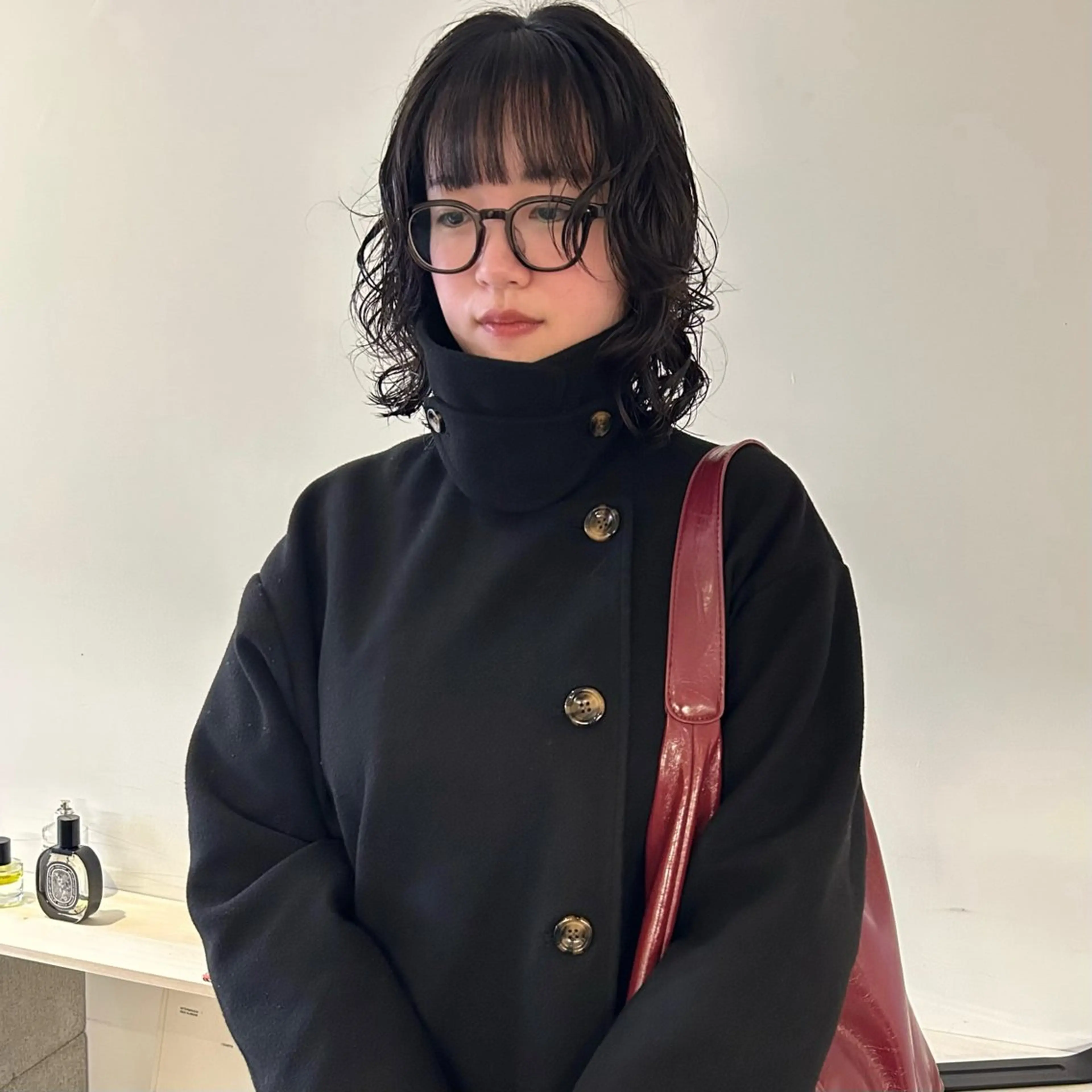 ミディアム パーマ ミディアムパーマ ボブ 韓国風ヘア レイヤーカット ニュアンスパーマ カット パーマ トリートメント nonoka オリーブ/レイヤーのヘアスタイル