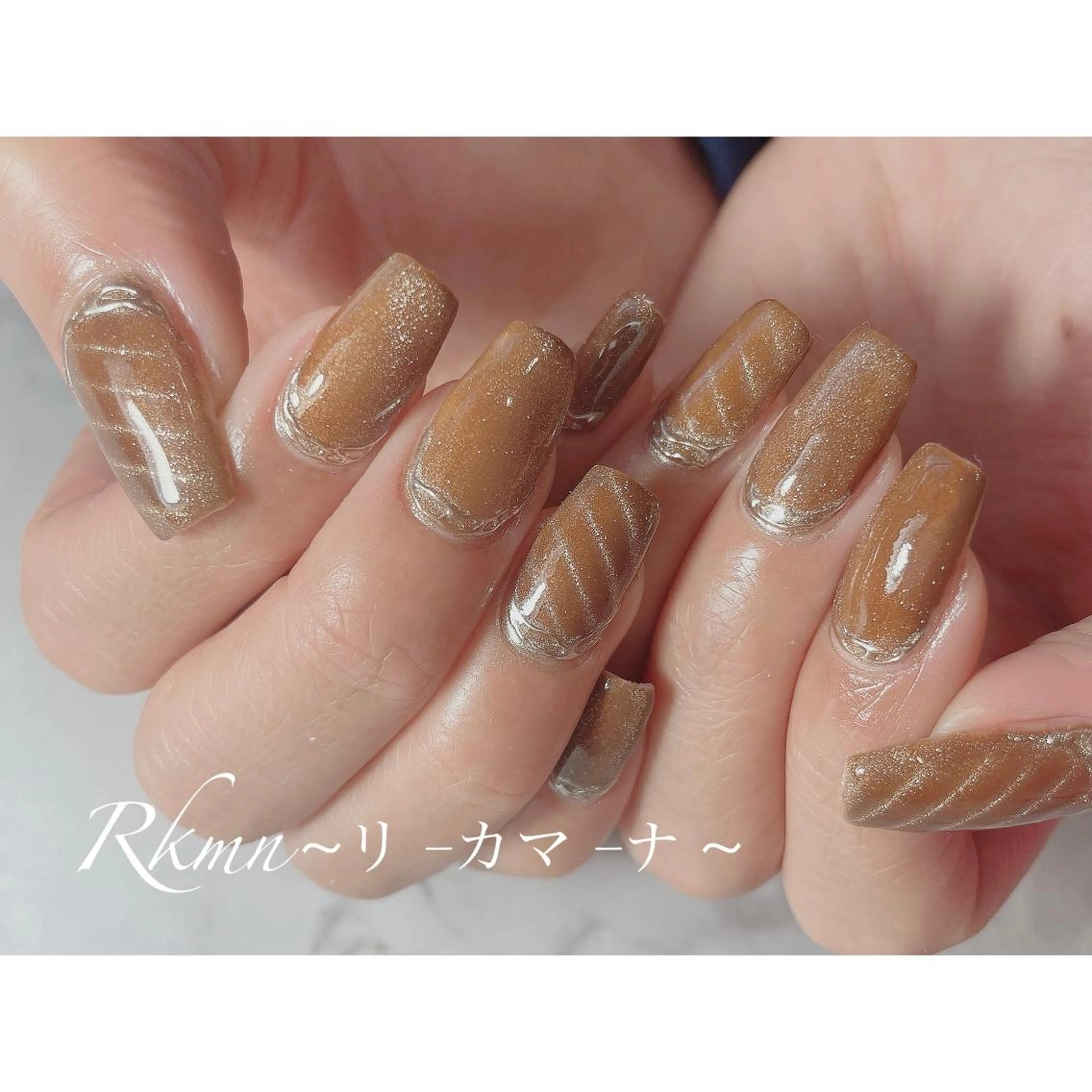 ネイル アートネイル マグネットネイル ミラーネイル 春ネイル スクエアネイル ハンドネイル フットネイル ハンドケア Rkmn ~リ-カマ-ナ~のネイルデザイン