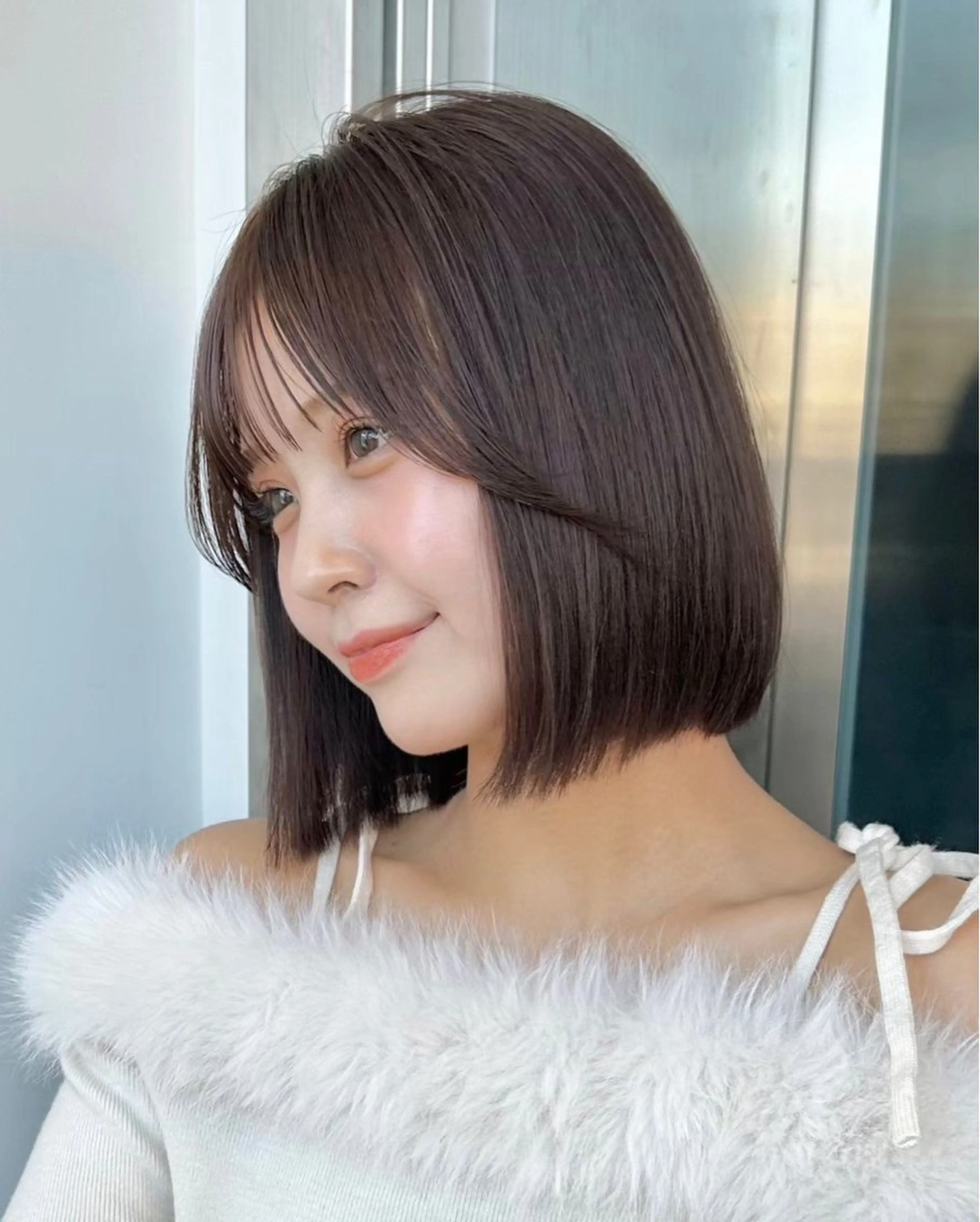 ミディアム ヘアカラー トリートメント けいし🐬ボブ 美髪縮毛矯正のヘアスタイル