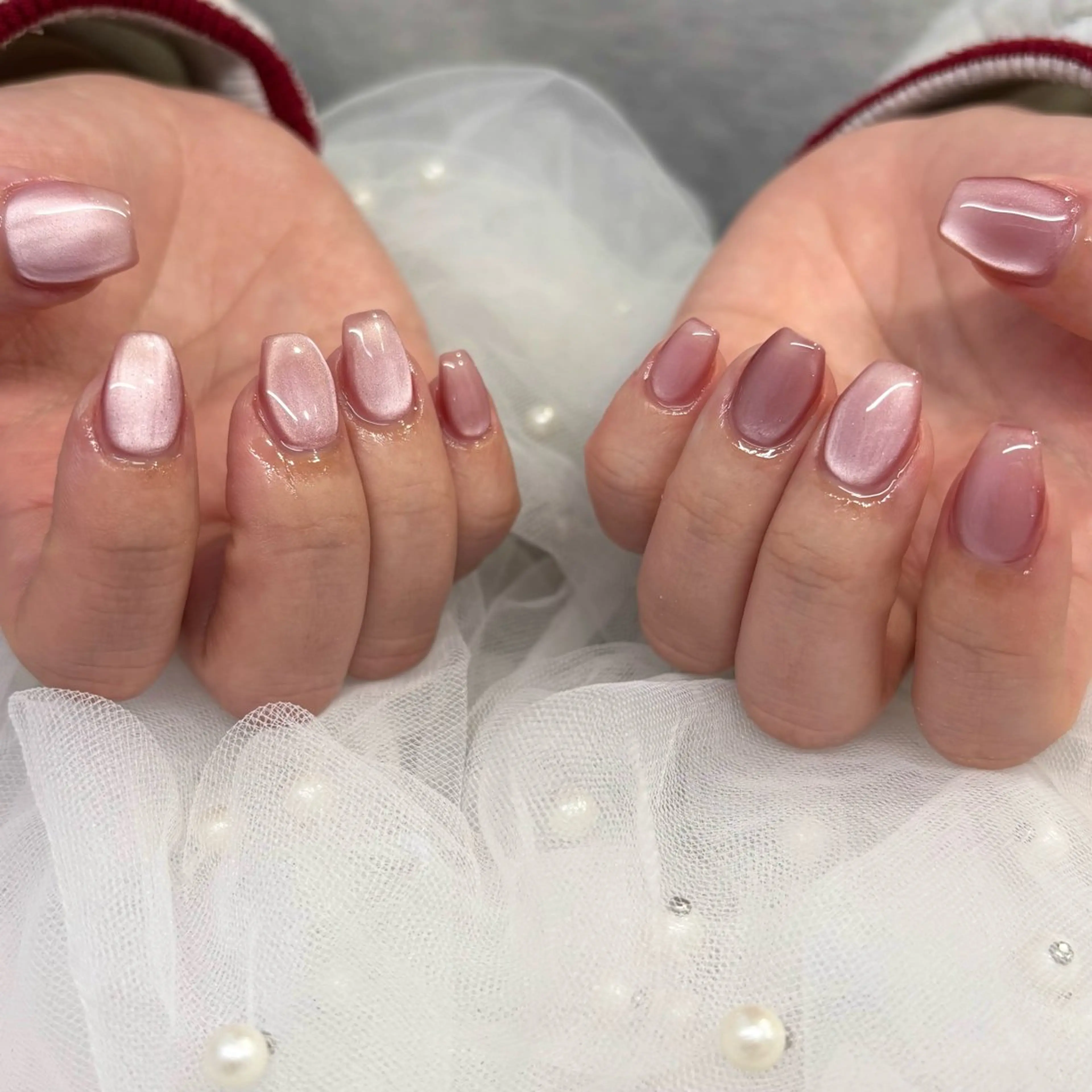 ネイル 氷ネイル・うるうるネイル ピンク ハンドネイル 荒巻 めいのネイルデザイン