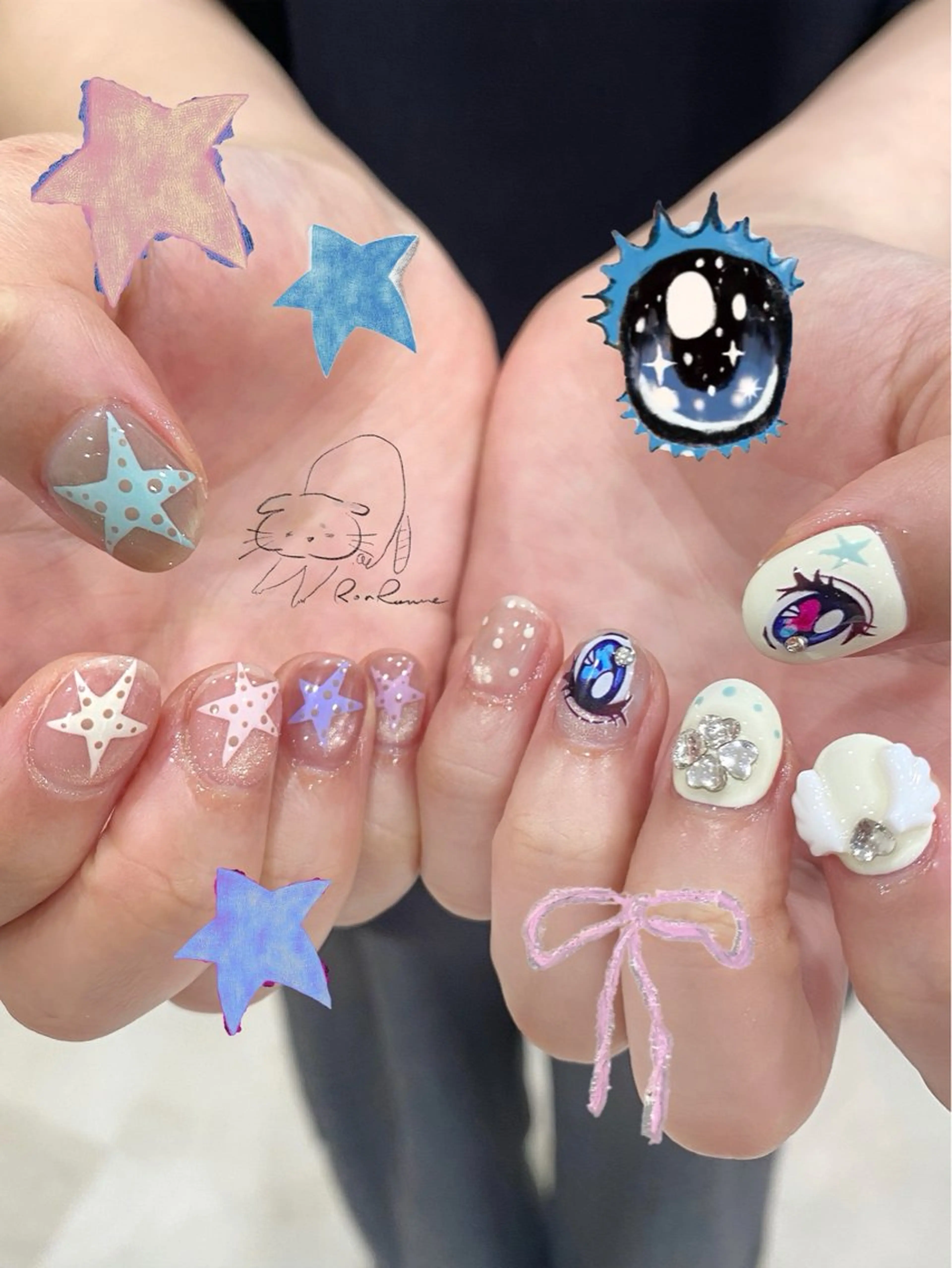 ネイル オーロラネイル 長さ出し フレンチネイル ジェルネイル ミラーネイル ハンドネイル ronronne .のネイルデザイン