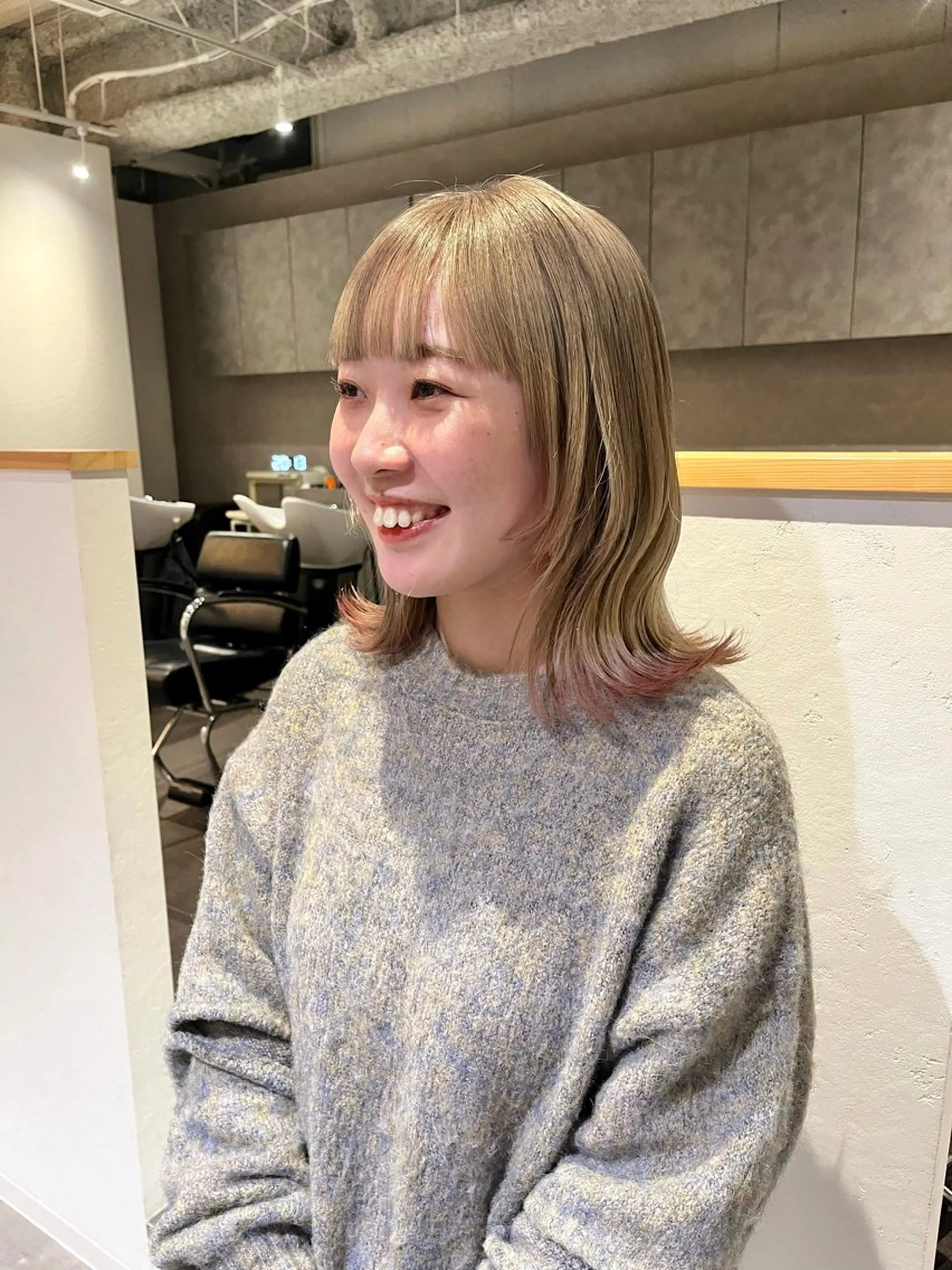 ミディアム カラー ベージュカラー ピンクカラー カット ヘアカラー ショート/パーマ/ カラー/FUKOのヘアスタイル