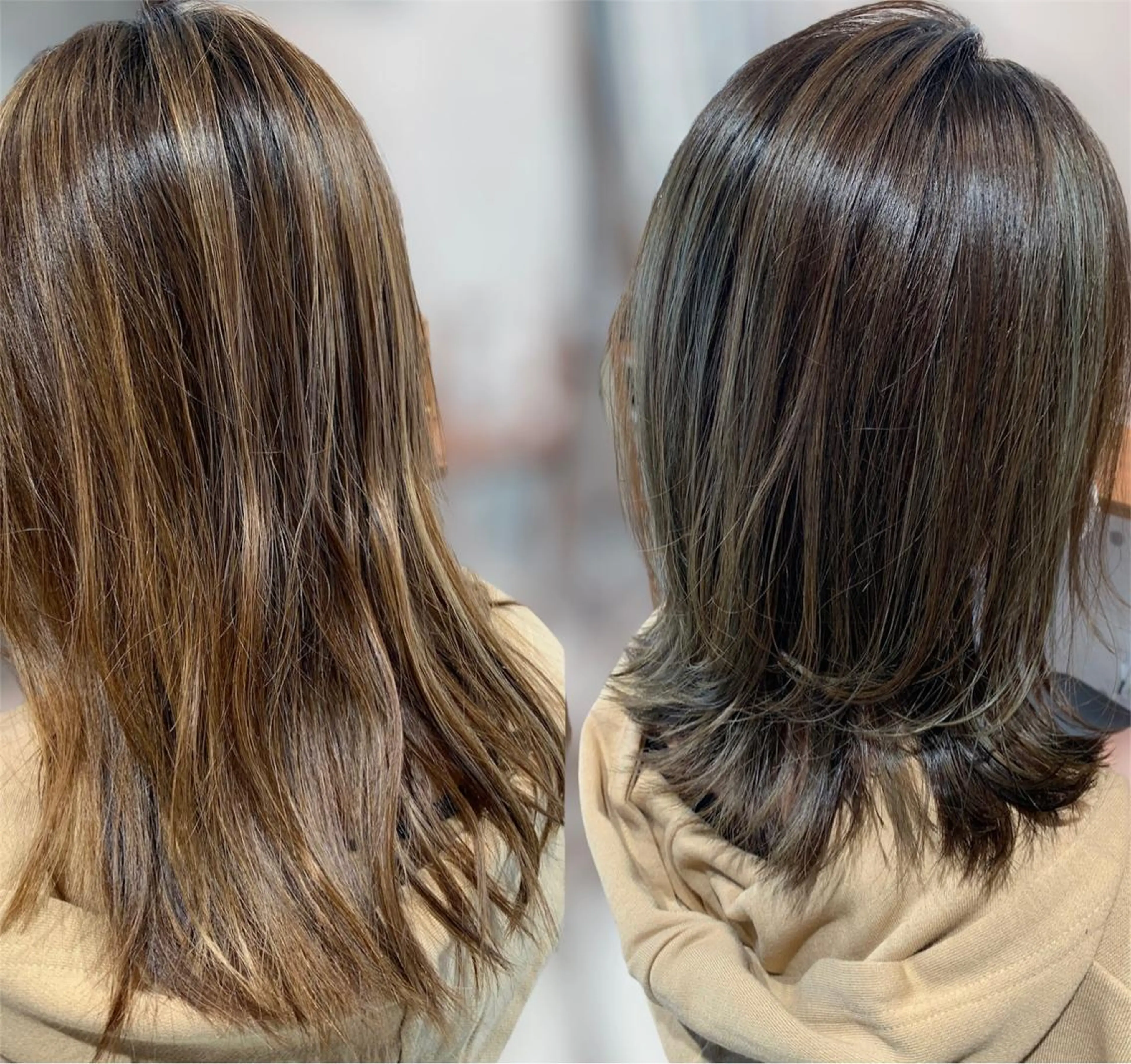 ミディアム ボブ ハイライト レイヤーカット カット ヘアカラー トリートメント ヘッドスパ 透明感カラー ボブ 髪と心を整える美容師のヘアスタイル