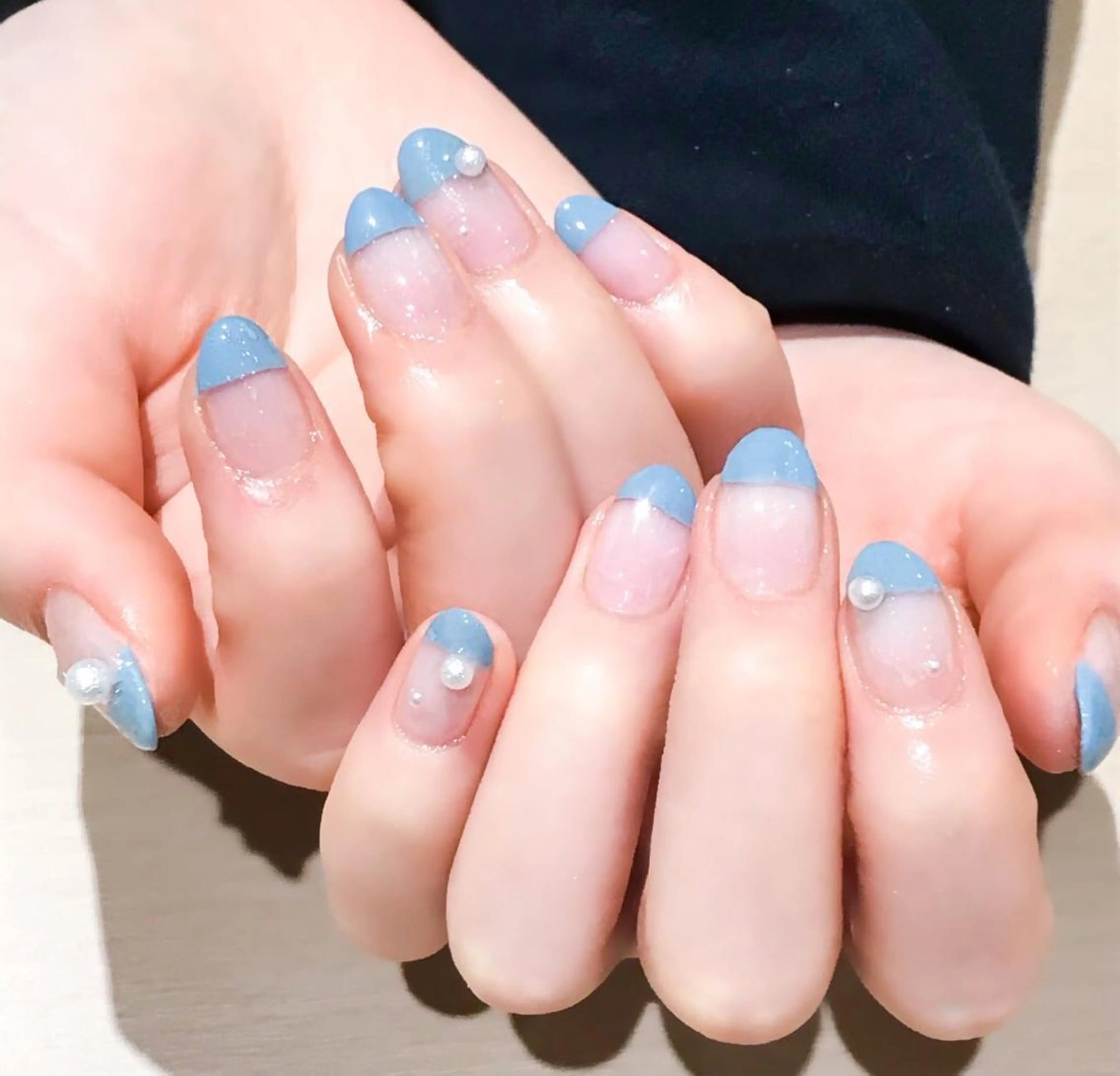 ネイル ブルー フレンチネイル ジェルネイル 春ネイル Nyanco Nailのネイルデザイン