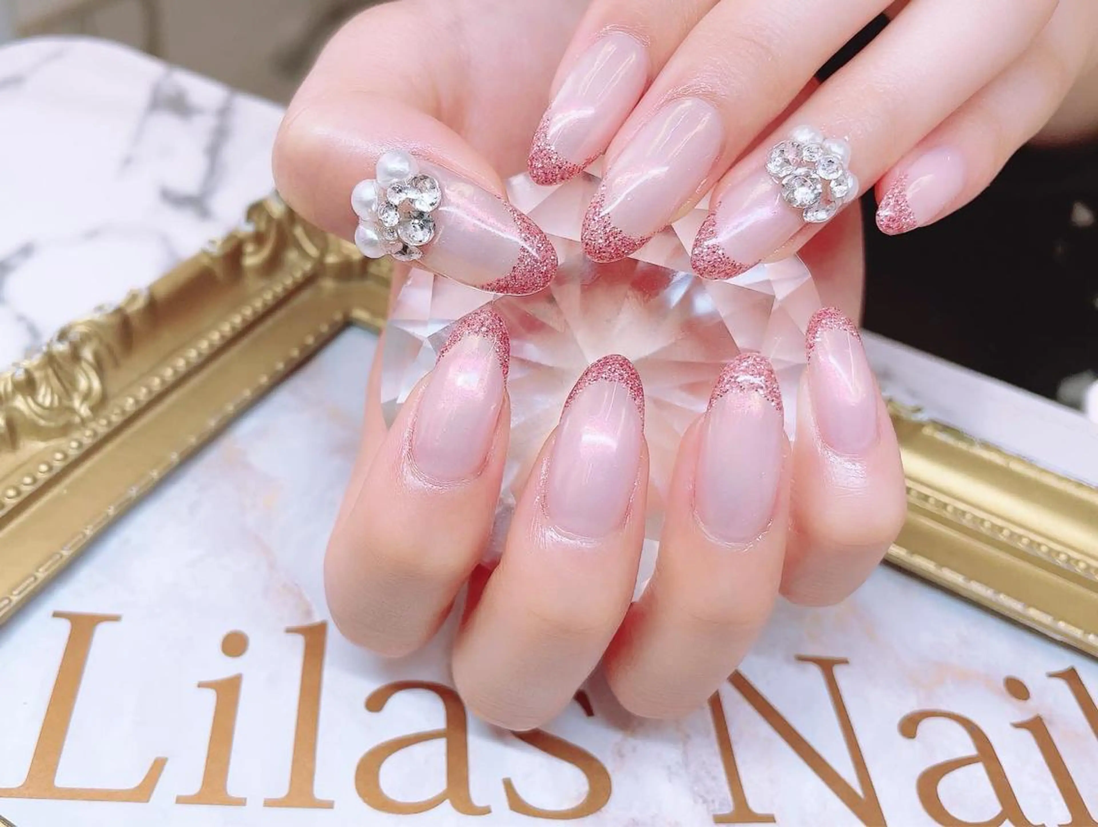 ネイル オーロラネイル フレンチネイル ジェルネイル ハードジェル 氷ネイル・うるうるネイル Lilas Nailのネイルデザイン