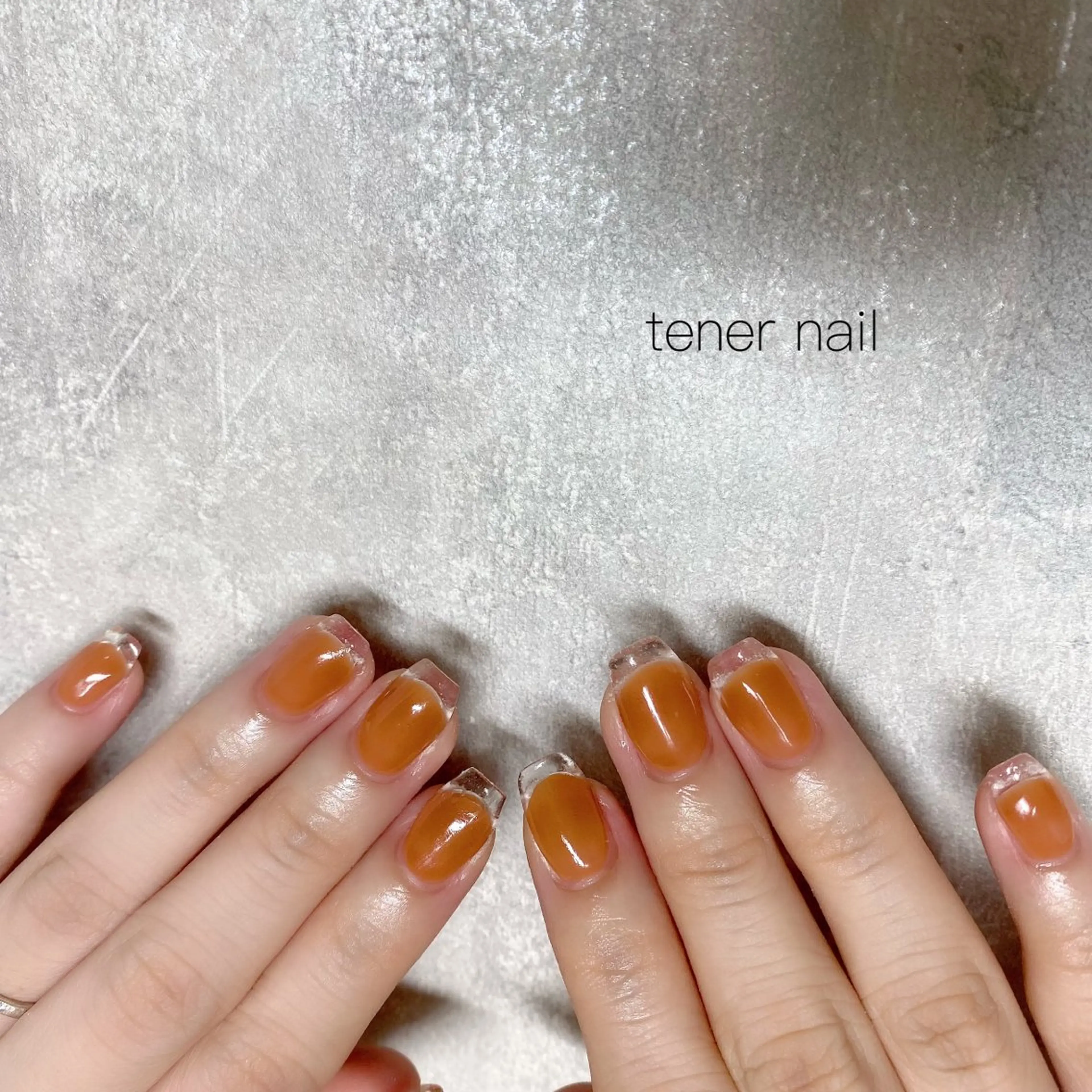 ネイル クリアネイル フレンチネイル オレンジ ハンドネイル テネルネイル tener nailのネイルデザイン