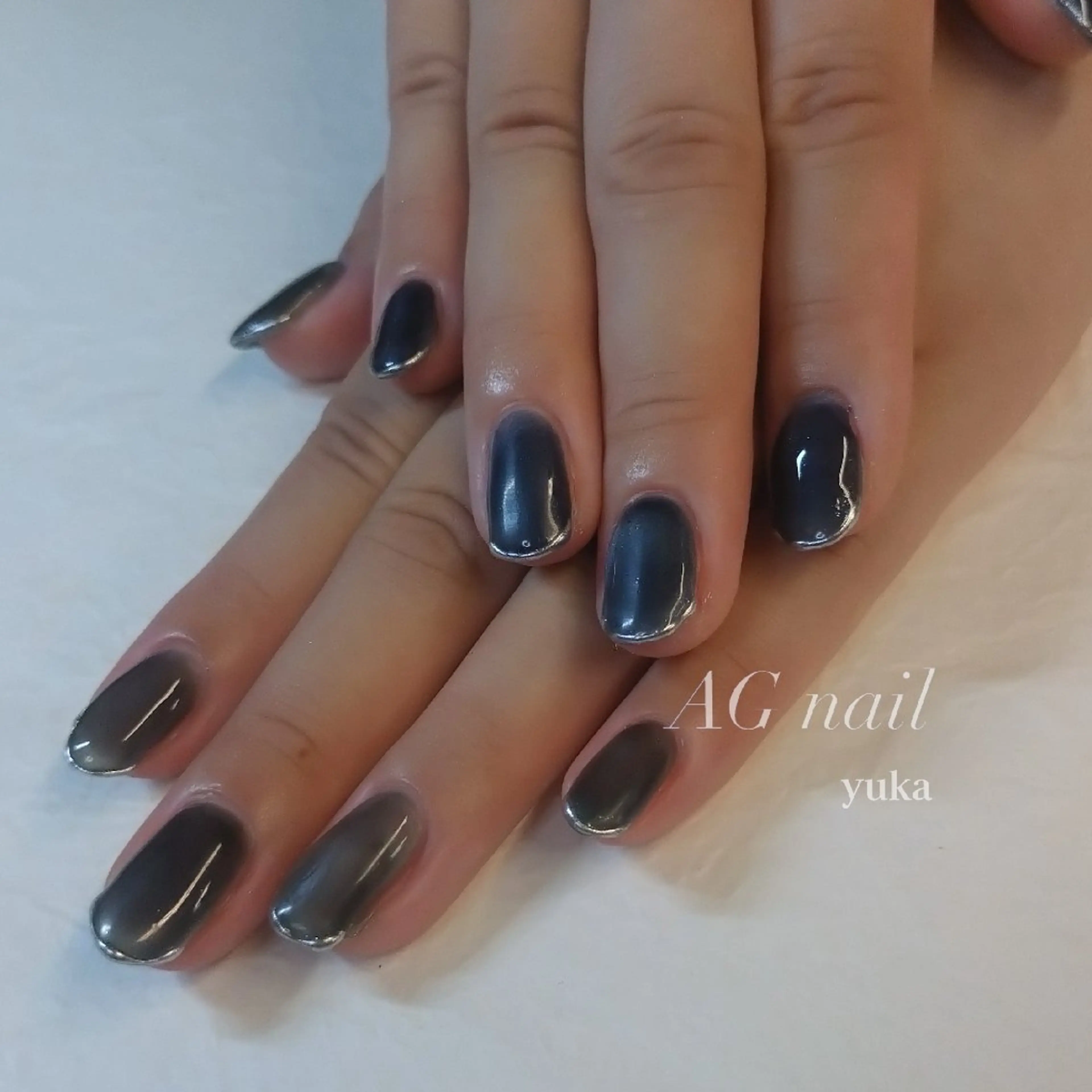 ネイル ブルー マグネットネイル ミラーネイル ハンドネイル AGnail 富永  /オフ込みフィルインのネイルデザイン