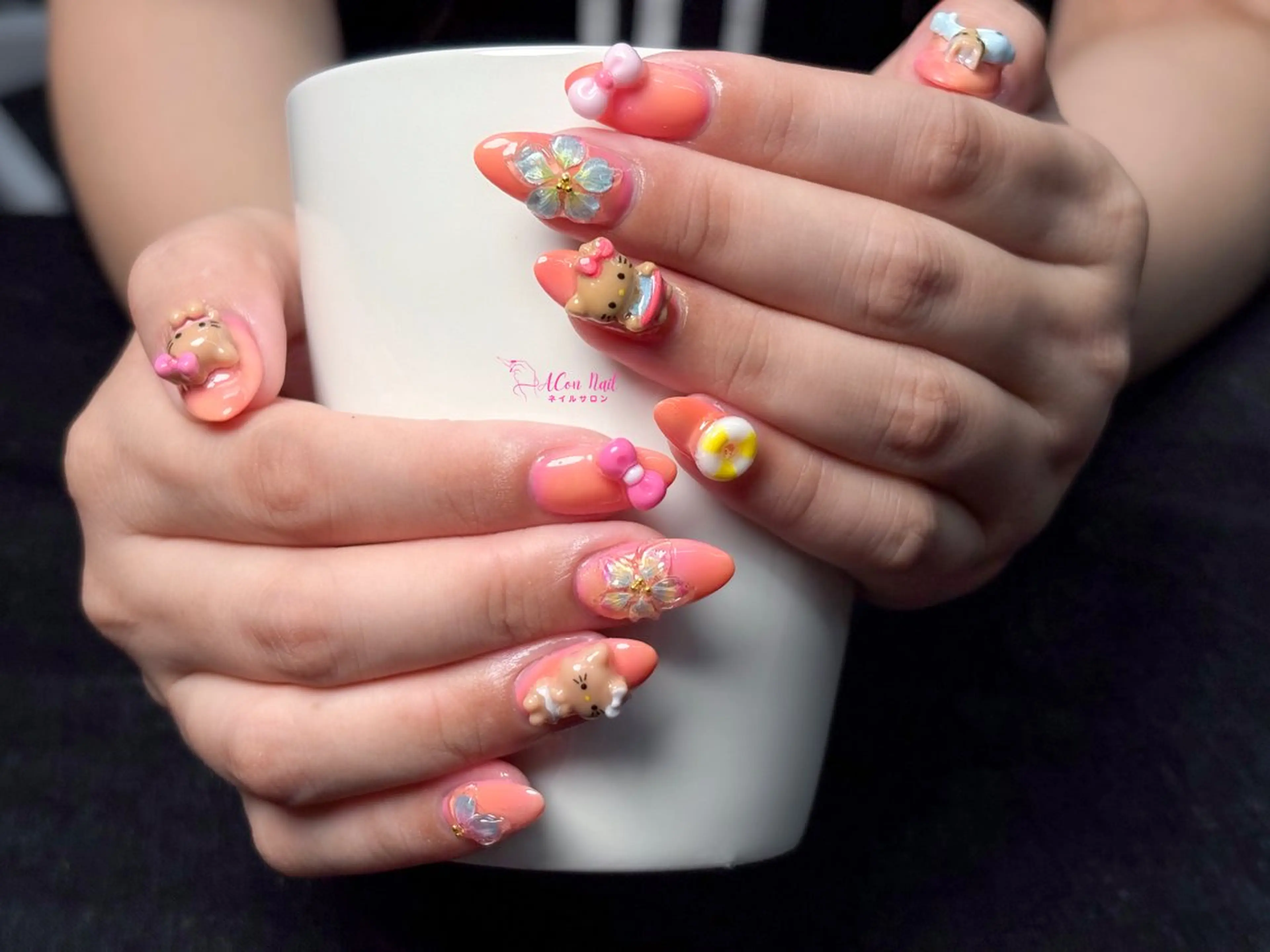ネイル 桜ネイル 長さ出し フラワーネイル フレンチネイル ジェルネイル ハンドネイル AConNailSalon所属・ACon NailSalonのネイルデザイン