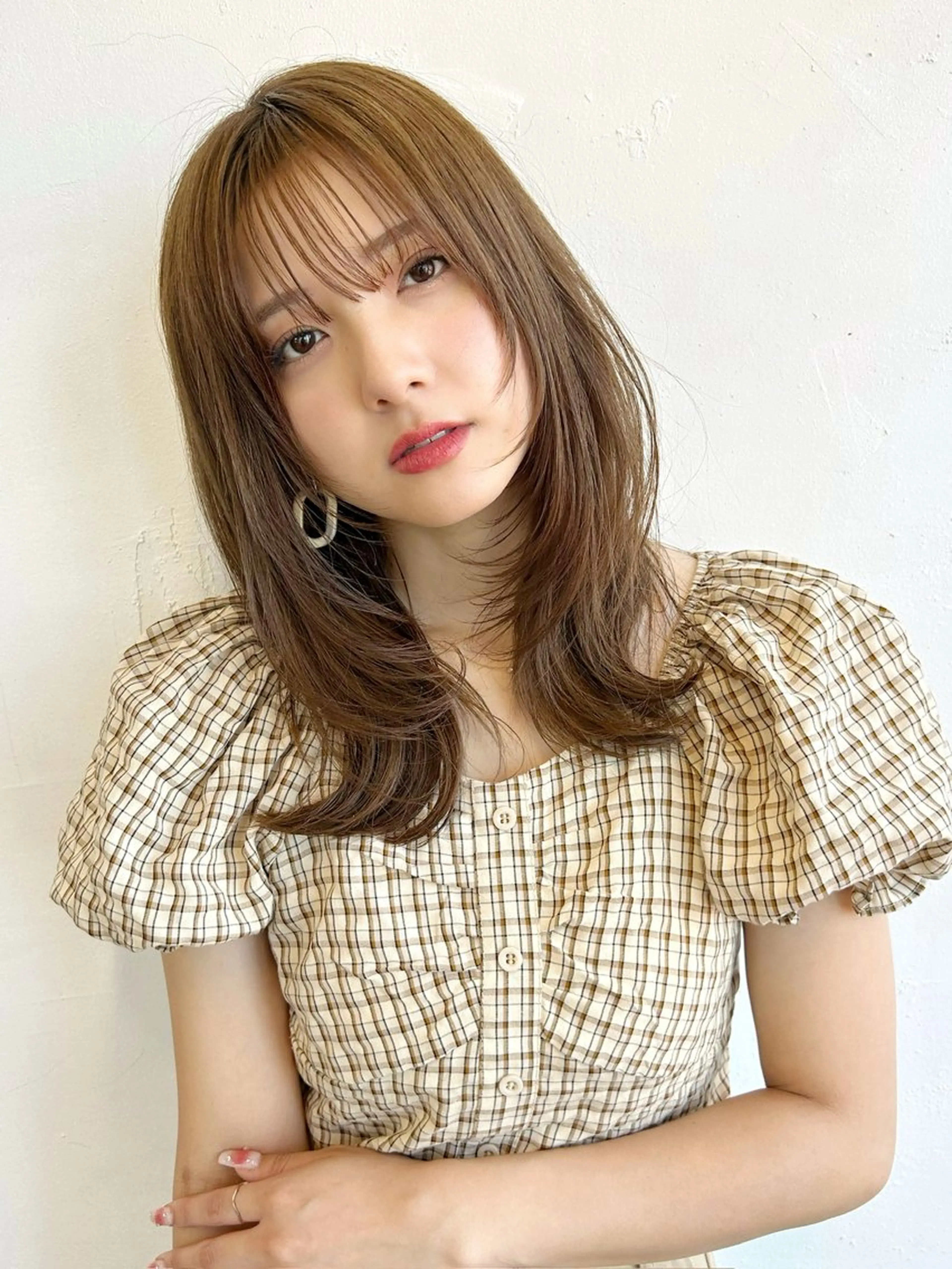 セミロング カラー 顔周りカット レイヤーカット 藤間 帆乃夏（とうまほのかのヘアスタイル