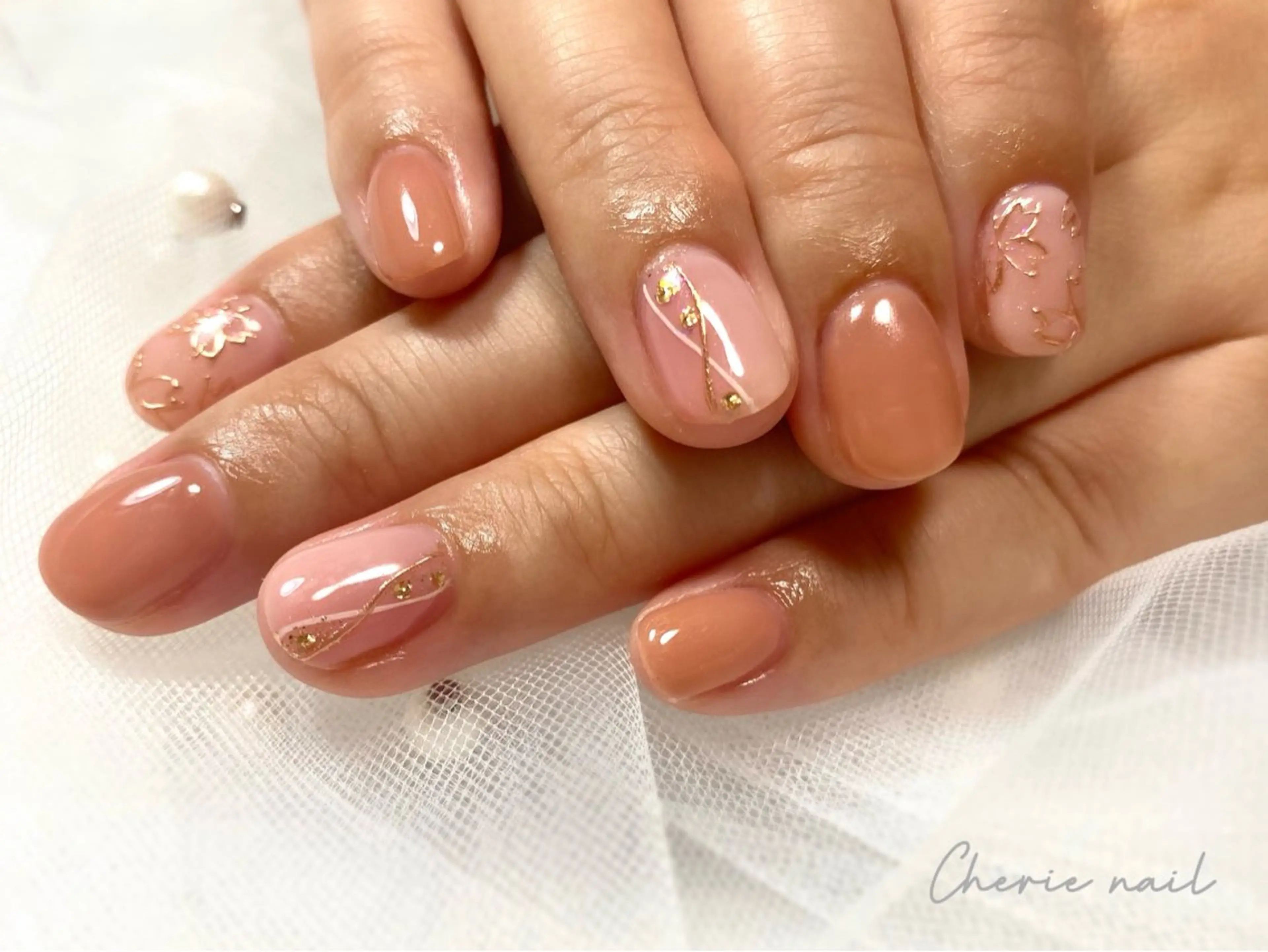 ネイル フラワーネイル ジェルネイル ミラーネイル ニュアンスネイル ピンク Cherienail yunaのネイルデザイン