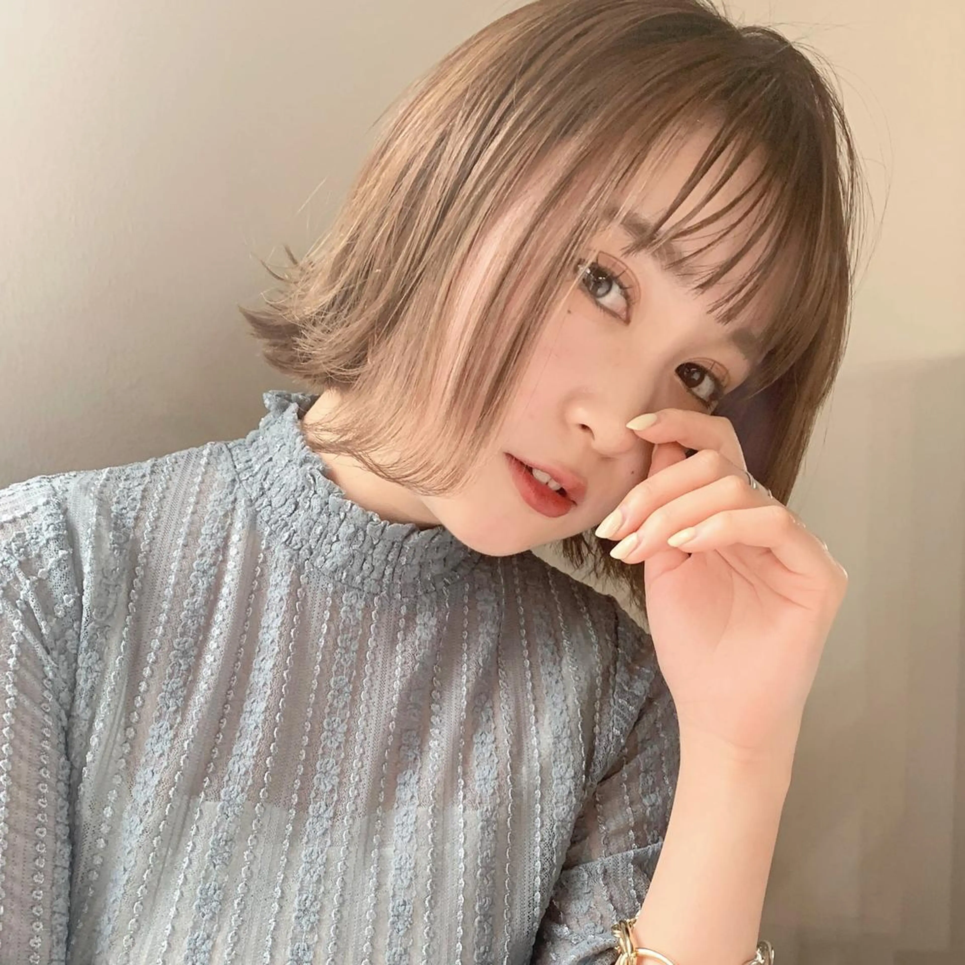 ショート 切りっぱなしボブ ボブ ハイライト 髪質改善☆ 縮毛矯正miyuのヘアスタイル