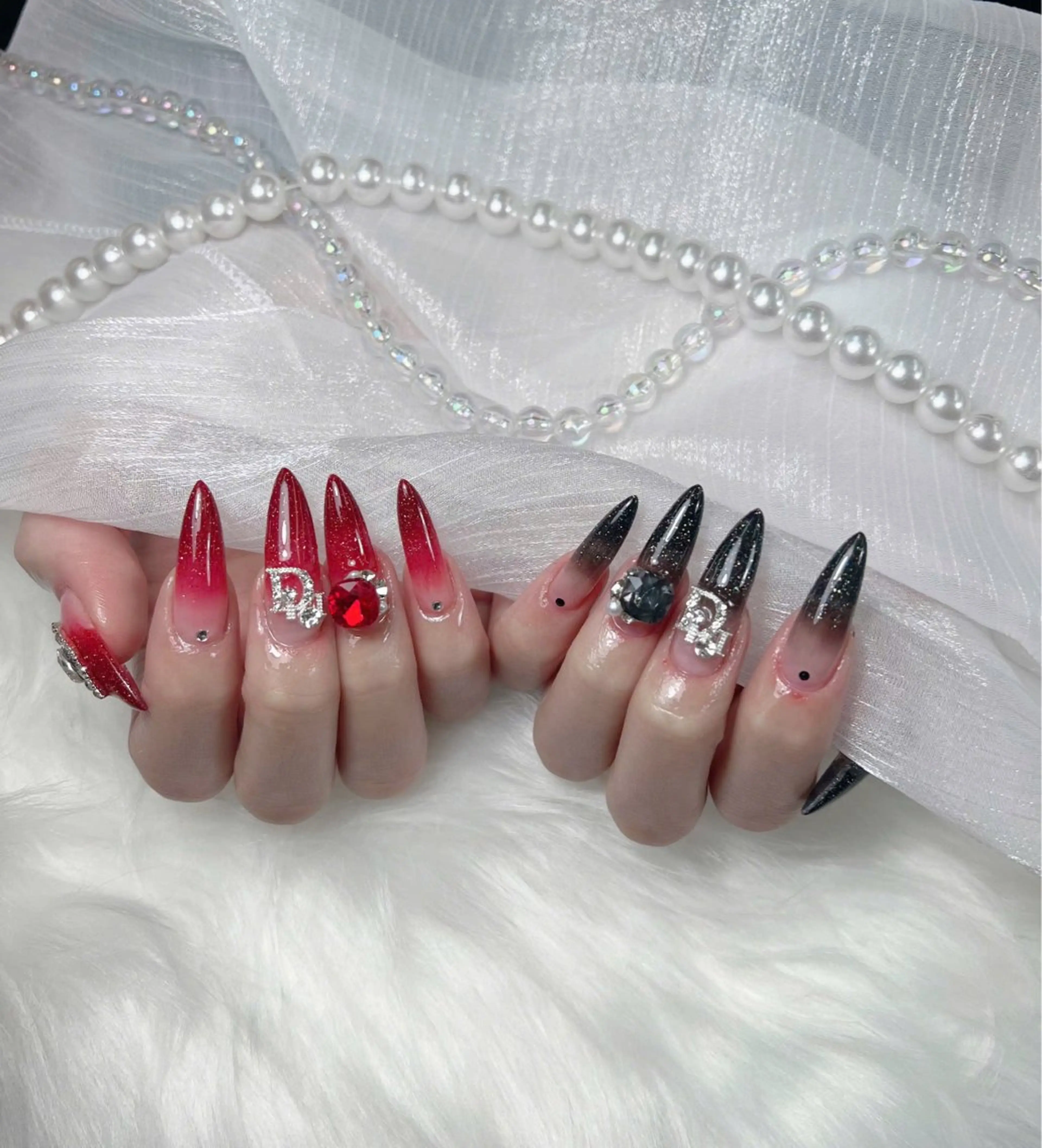 ネイル 韓国ネイル ロングネイル ストーンネイル ハンドネイル King Nail_Salonのネイルデザイン