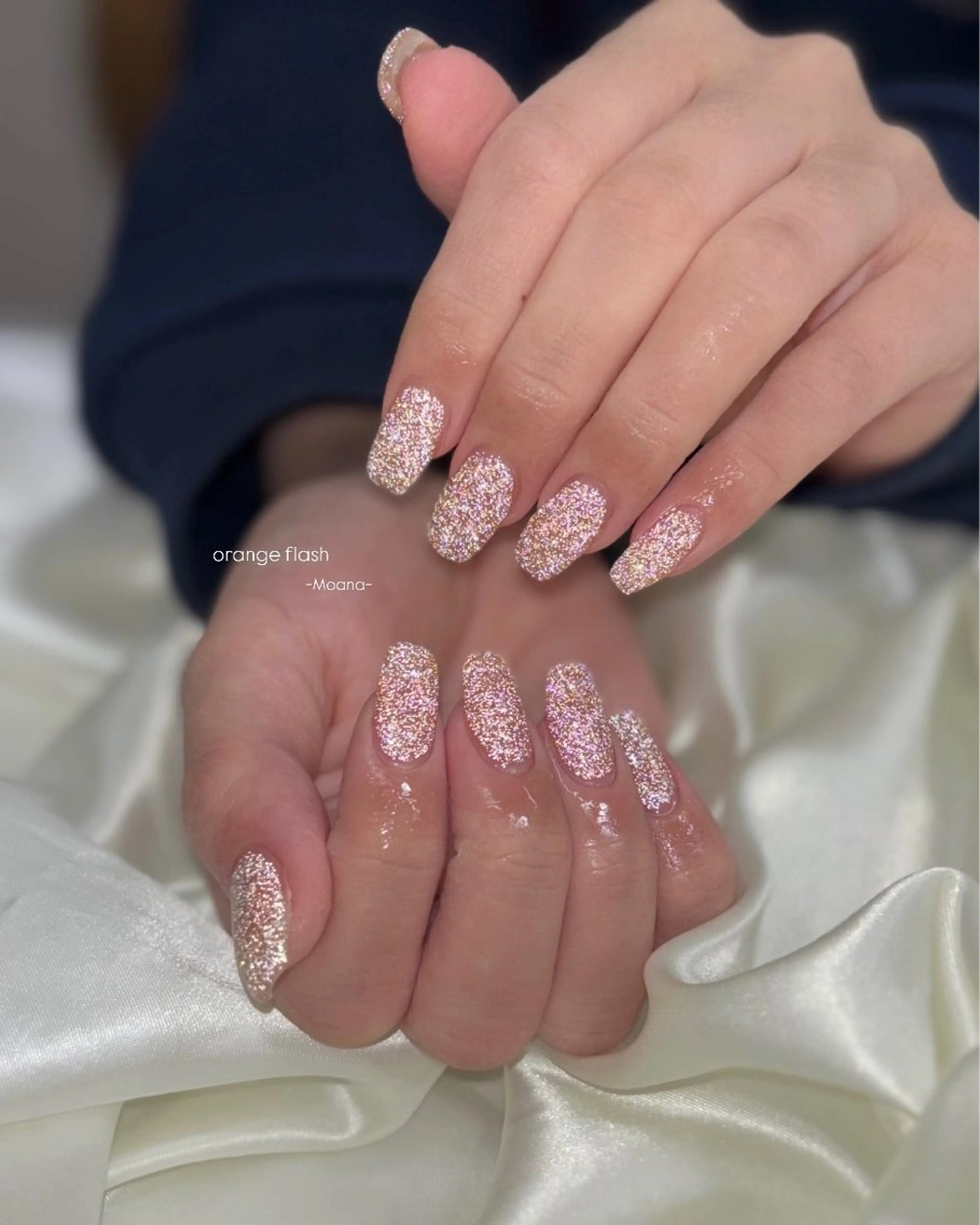 ネイル フラッシュネイル ラメ(グリッター) ワンカラーネイル オレンジ シンプルネイル ハンドネイル Moana nail Hiyoriのネイルデザイン