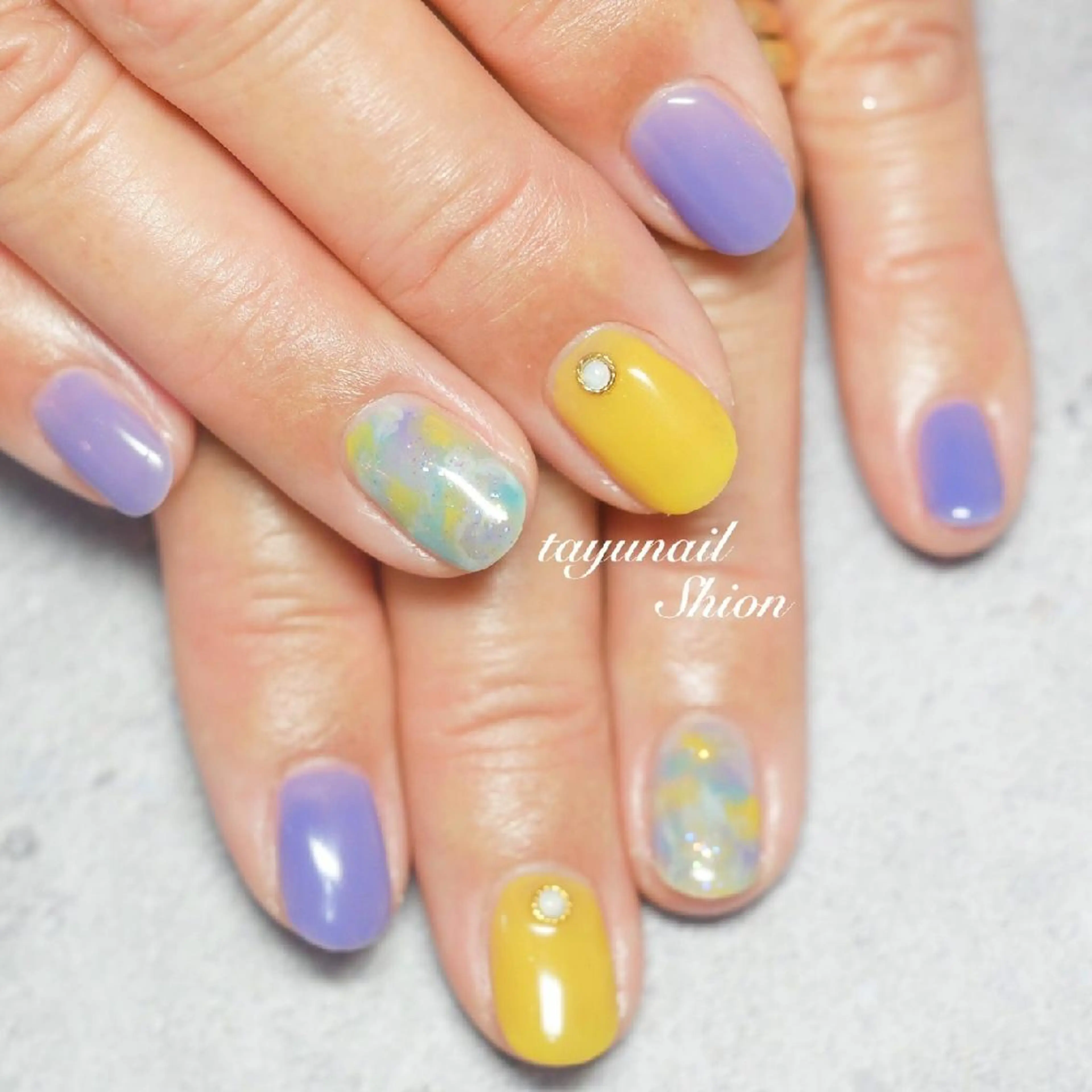 ネイル アートネイル ブルー ジェルネイル パラジェル パープル ネイルサロン 【たゆnail】のネイルデザイン