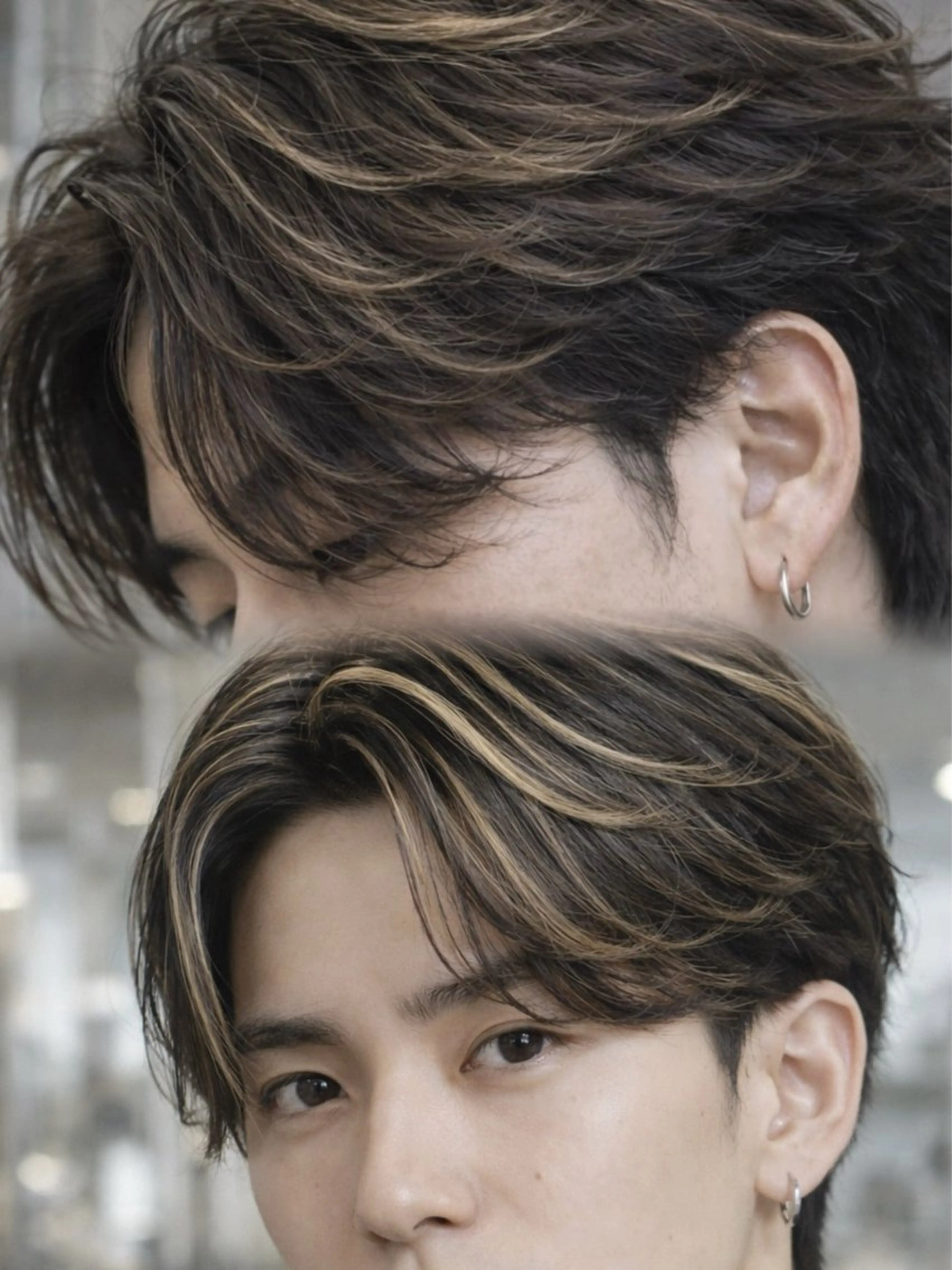 ミディアム ハイライト レイヤーカット カット ヘアカラー ハイライトカラー 浦和メンズ新井涼太のヘアスタイル