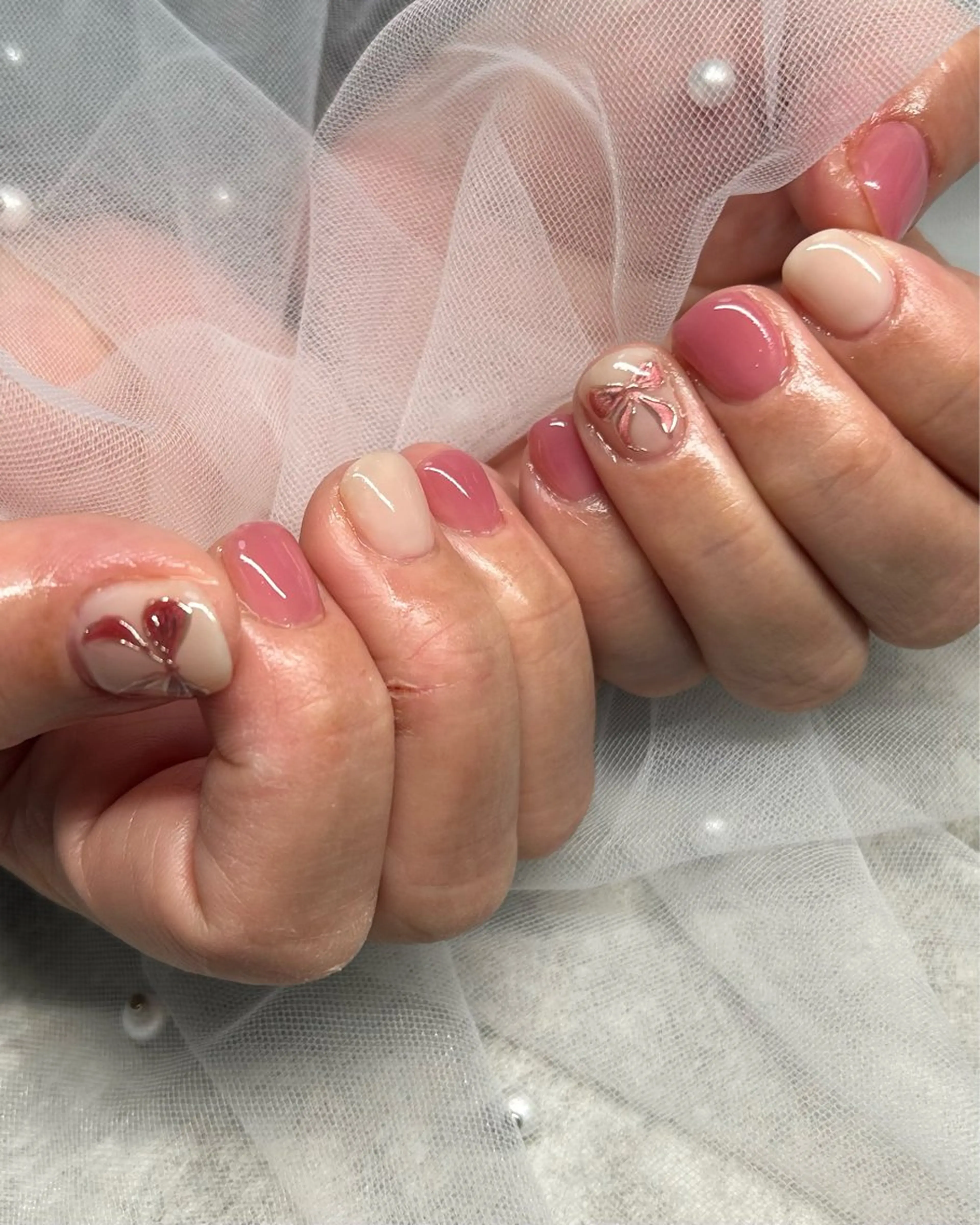 ネイル アートネイル マグネットネイル リボン ハンドネイル ten nail salon　かえでのネイルデザイン