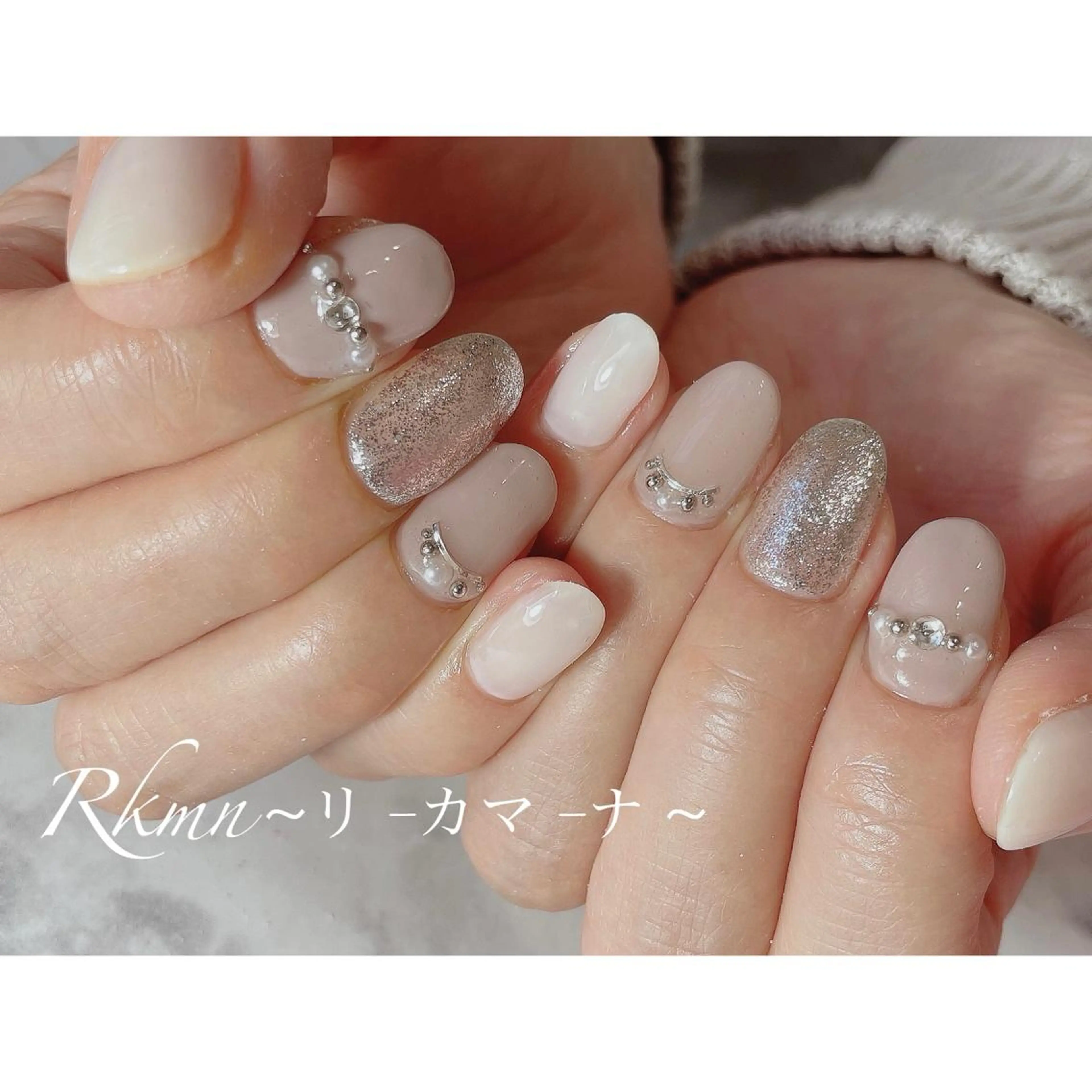 ネイル アートネイル ラメ(グリッター) 春ネイル ホワイト ハンドネイル フットネイル ハンドケア Rkmn ~リ-カマ-ナ~のネイルデザイン