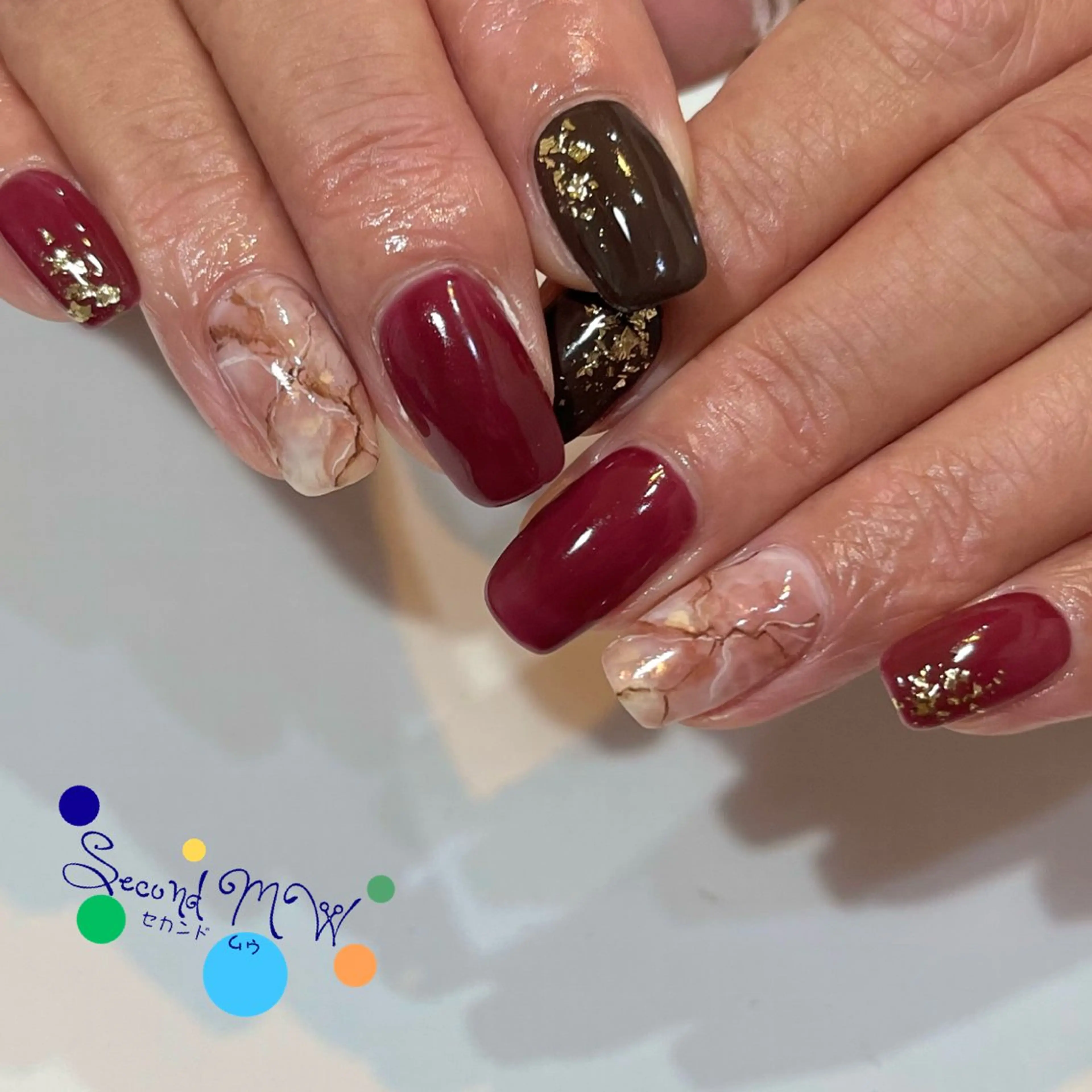 ネイル 大理石ネイル(マーブル) ワンカラーネイル 冬ネイル ハンドネイル SecondMW _nail 　川連のネイルデザイン
