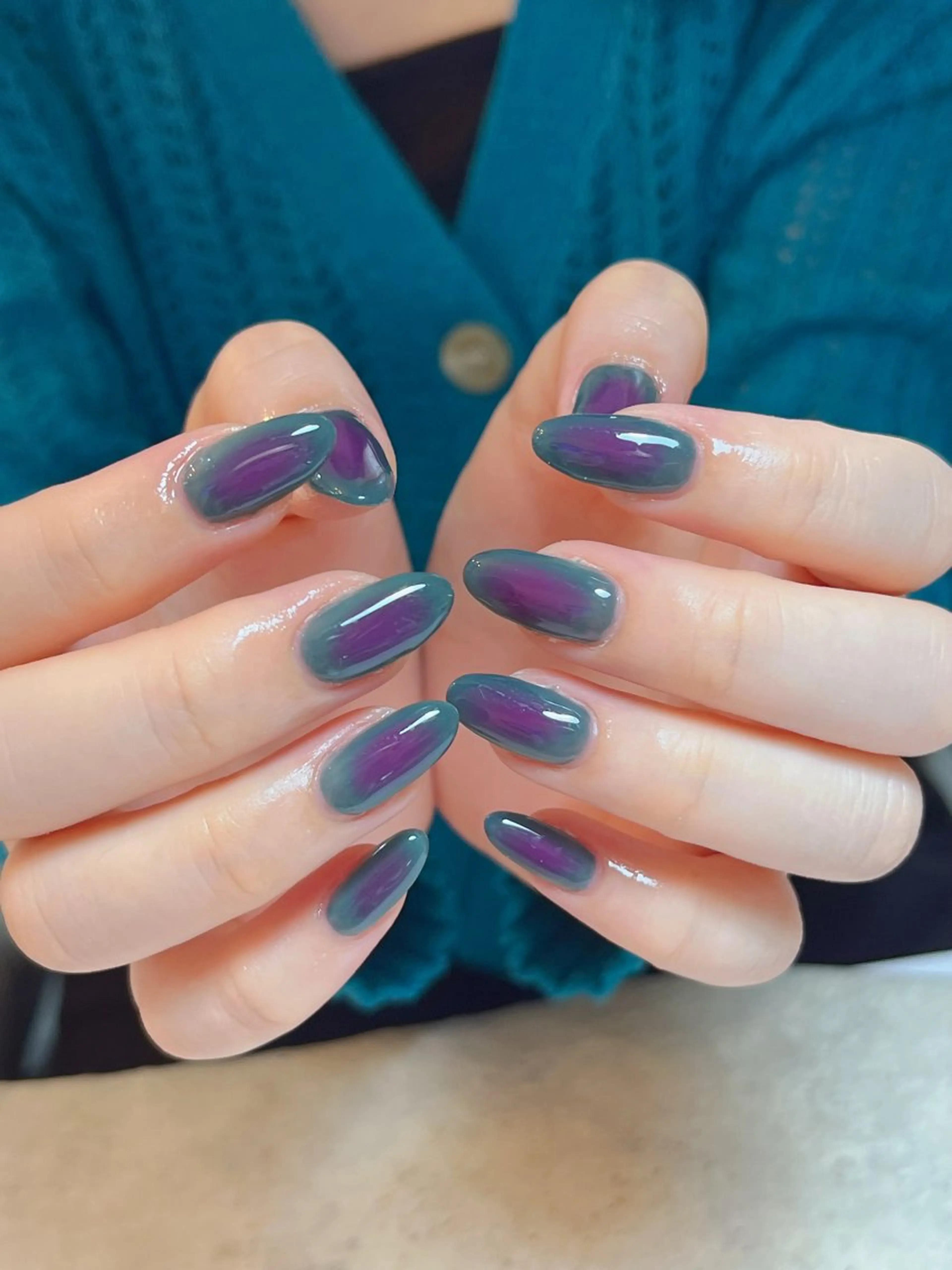 ネイル チークネイル グリーン ハンドネイル r.nailBY α 大阪福島区/岸本🧸のネイルデザイン