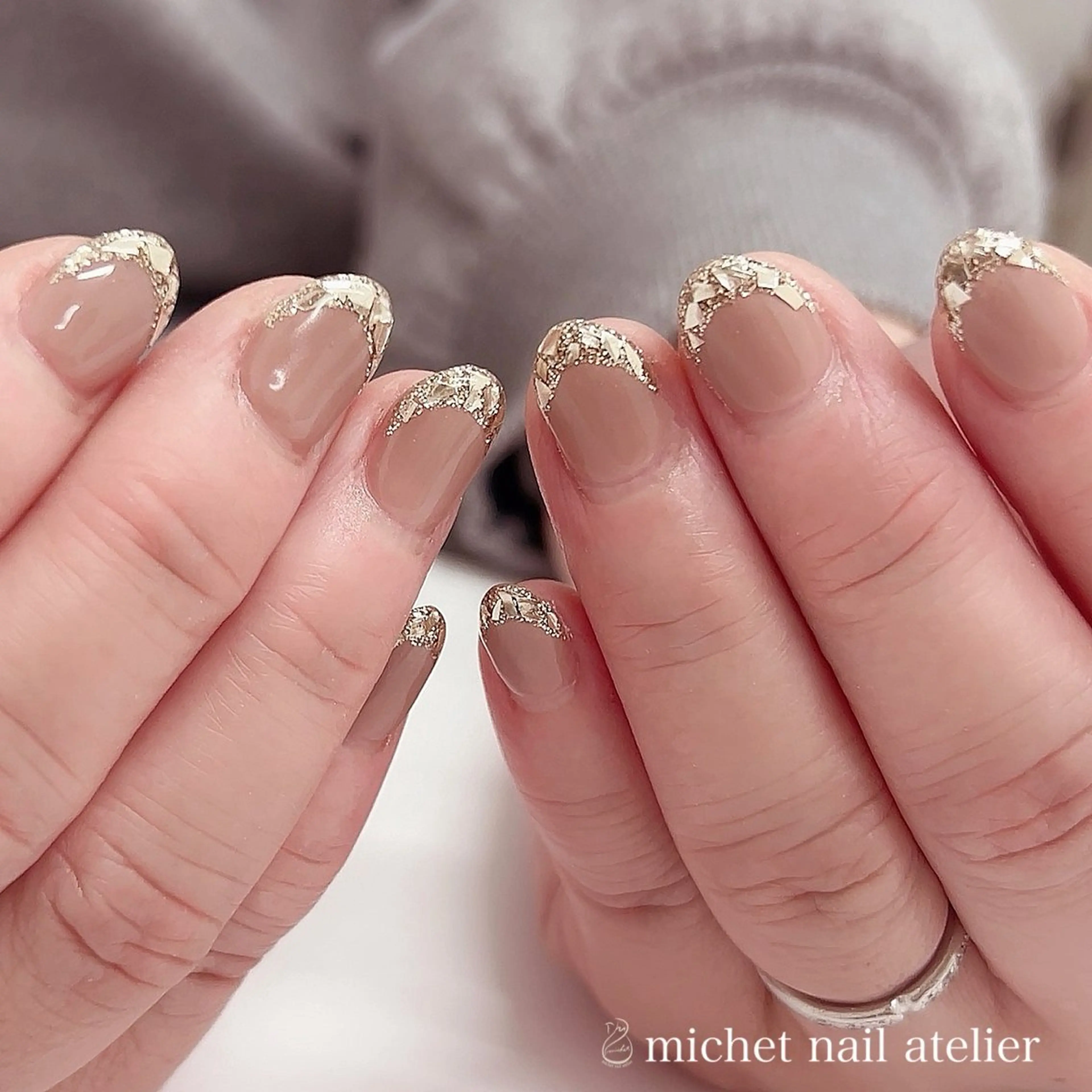 ネイル フレンチネイル ジェルネイル ガラスフレンチ ゴールド ホログラムネイル ハンドネイル h. rikaのネイルデザイン