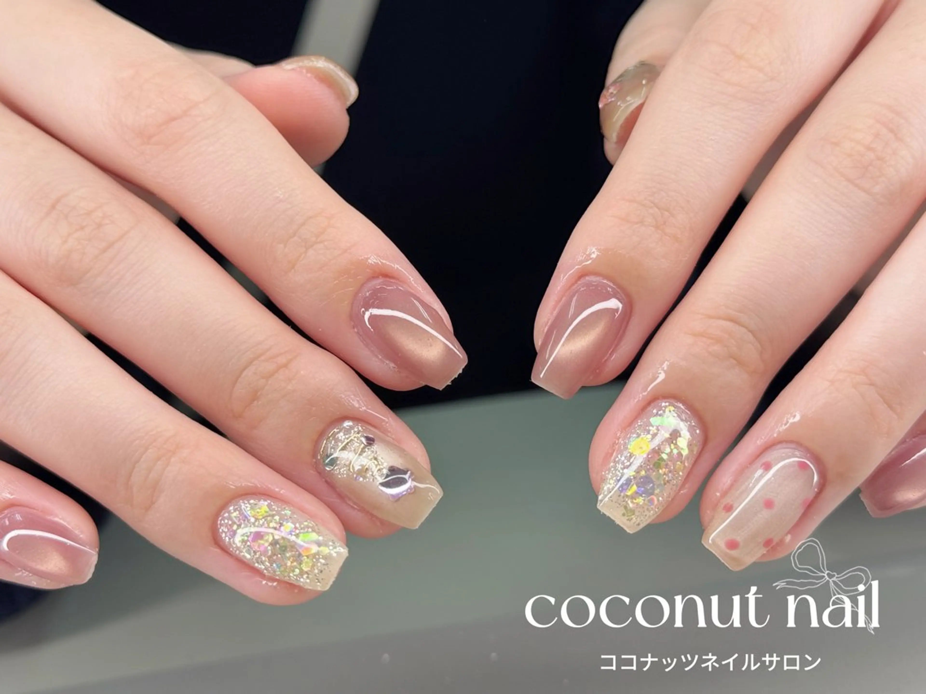 ネイル べっ甲ネイル フレンチネイル キラキラネイル マグネットネイル 大理石ネイル(マーブル) ハンドネイル 神田 ココナッツのネイルデザイン