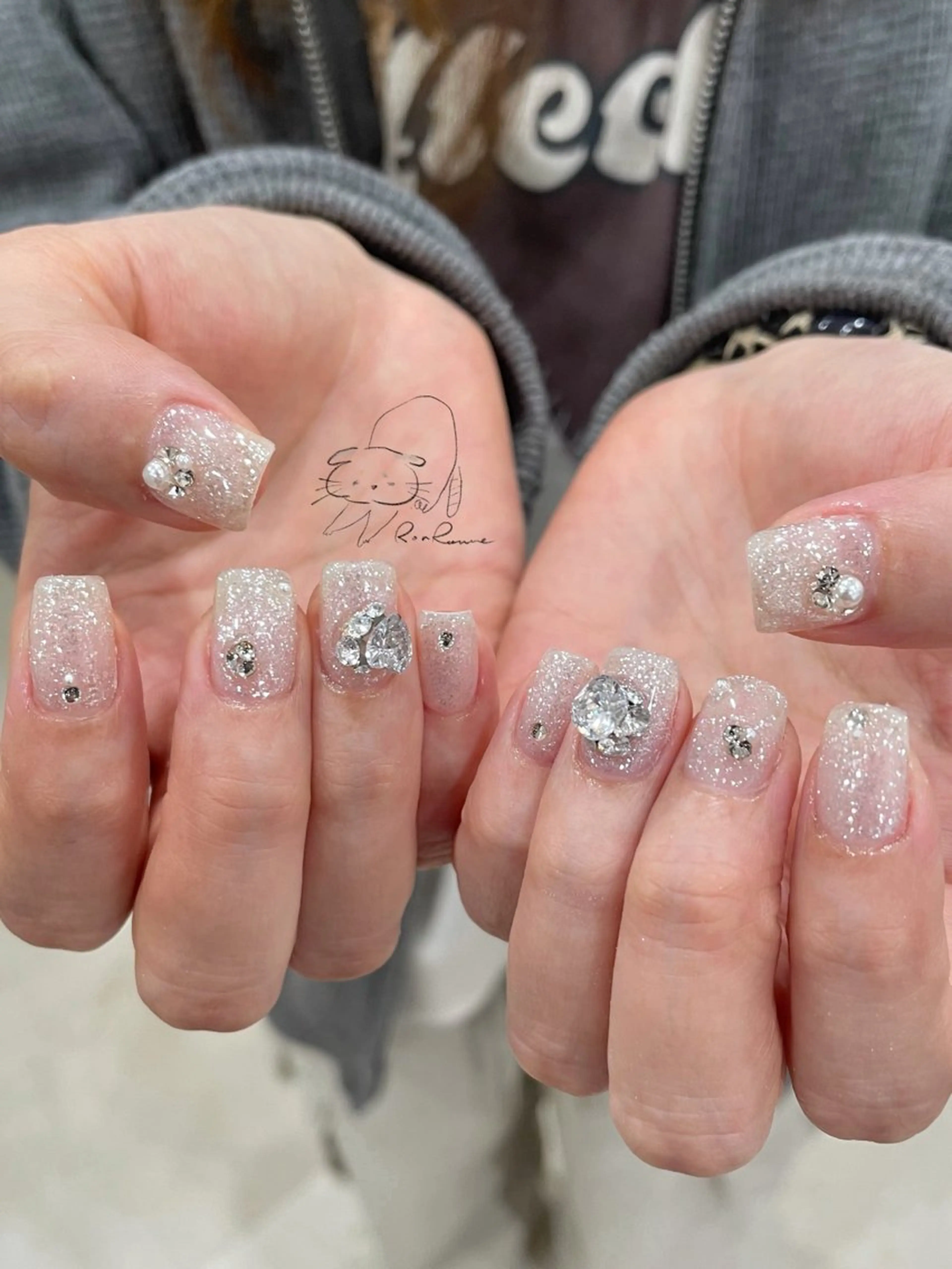 ネイル オーロラネイル 長さ出し フレンチネイル ジェルネイル ミラーネイル ハンドネイル ronronne .のネイルデザイン