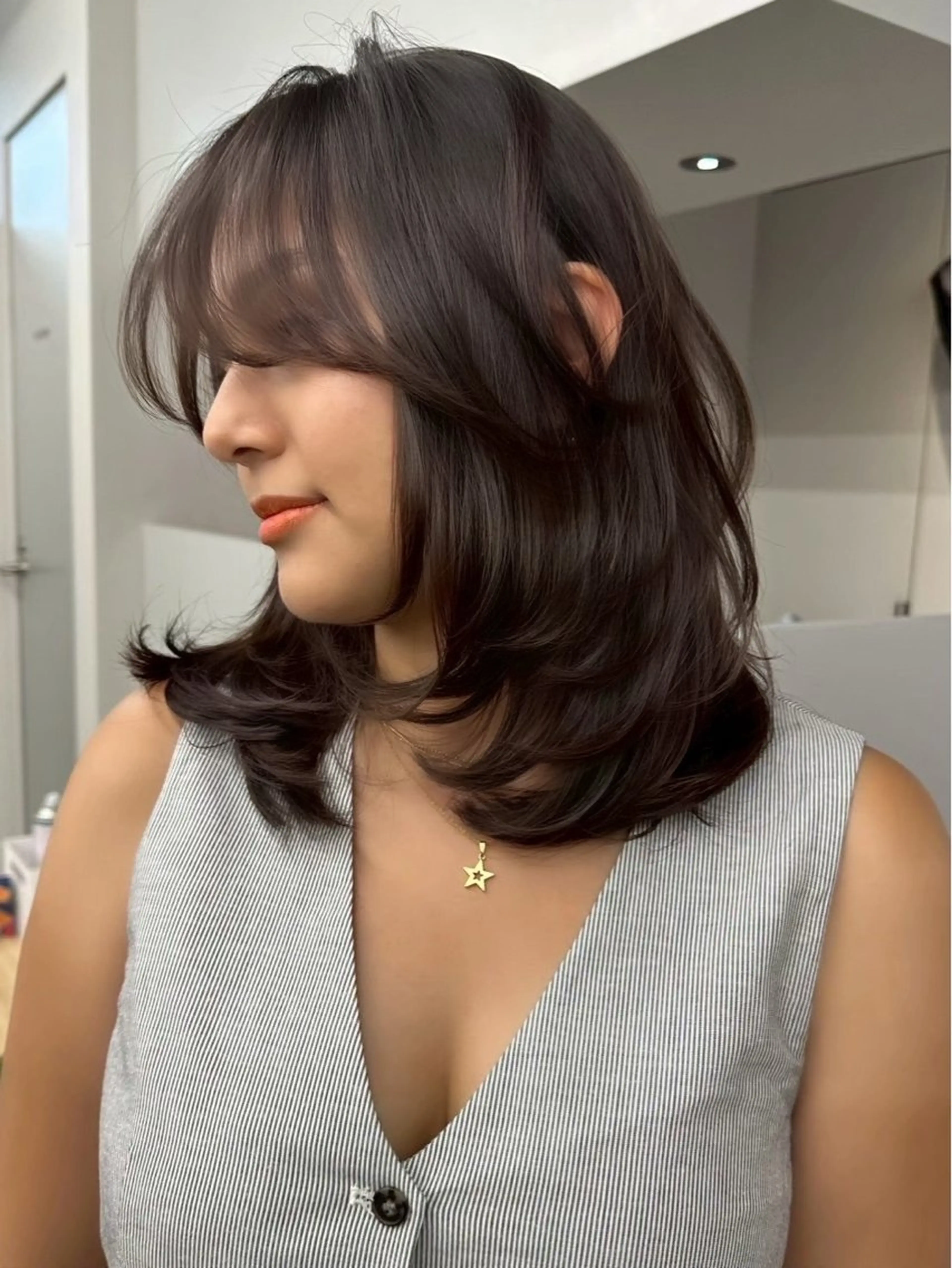 セミロング カラー 顔周りカット カット ハイトーンボブ 💎凜💎のヘアスタイル