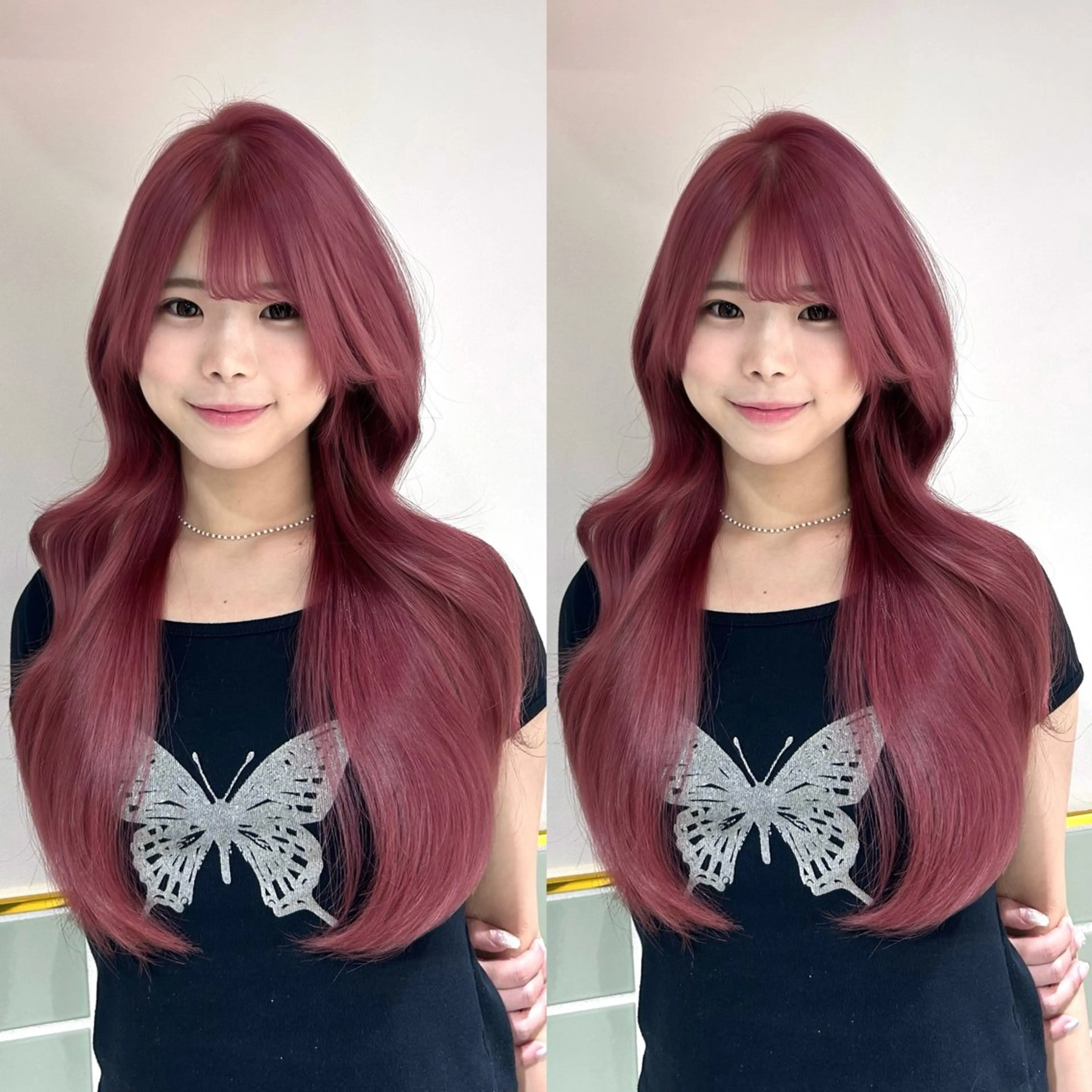 ロング カラー キッズ ブリーチ 透明感カラー オレンジ ピンクカラー レッドカラー カット ヘアカラー トリートメント ヘッドスパ ヘアセット 盛れる艶カラー× レイヤーカット/咲来のヘアスタイル