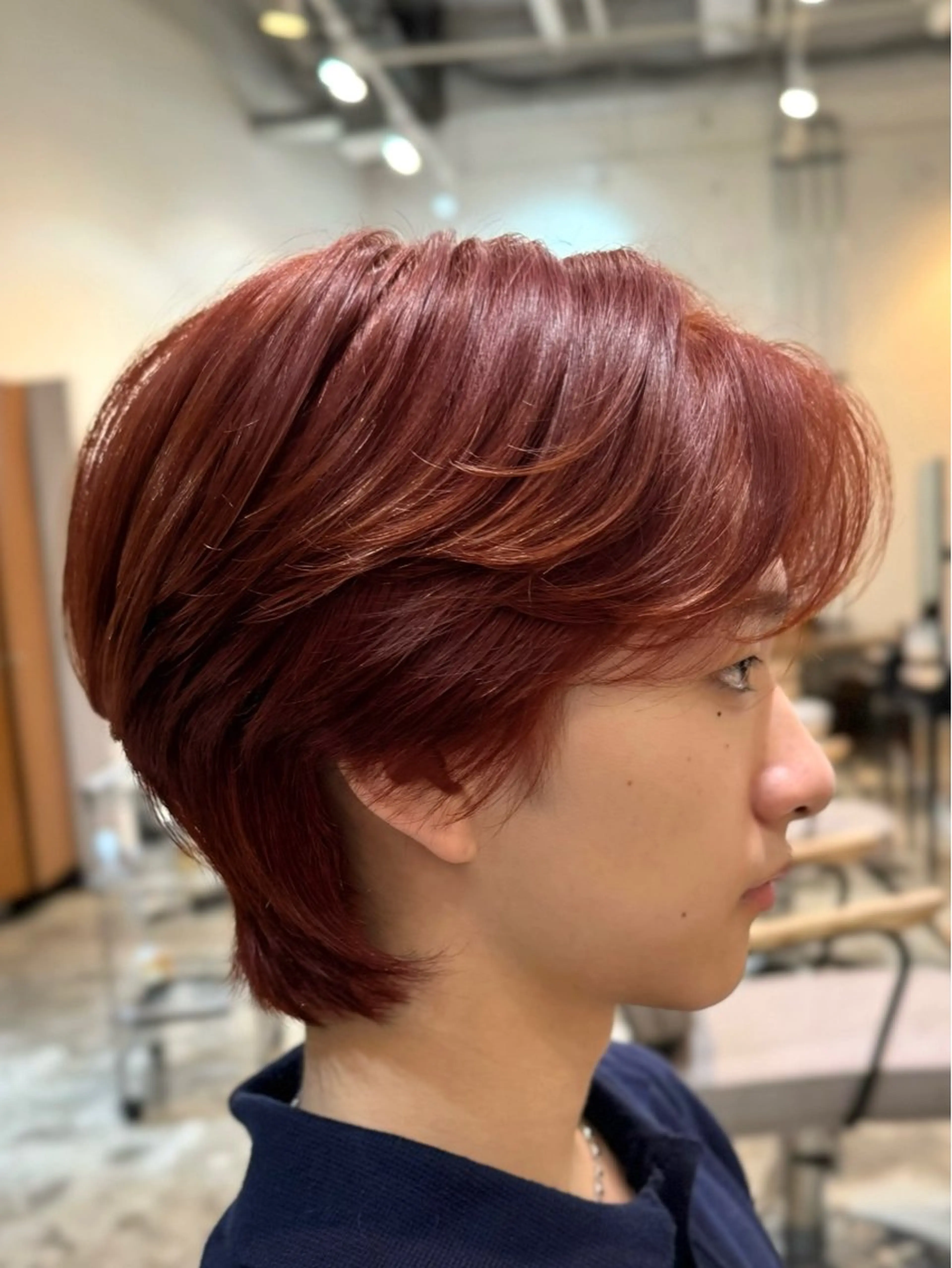 ミディアム カラー メンズ メンズブリーチ センターパート メンズ韓国風 メンズウルフカット ブリーチ 吉祥寺/ダウンパーマ メンズ韓国ヘア/桑本のヘアスタイル