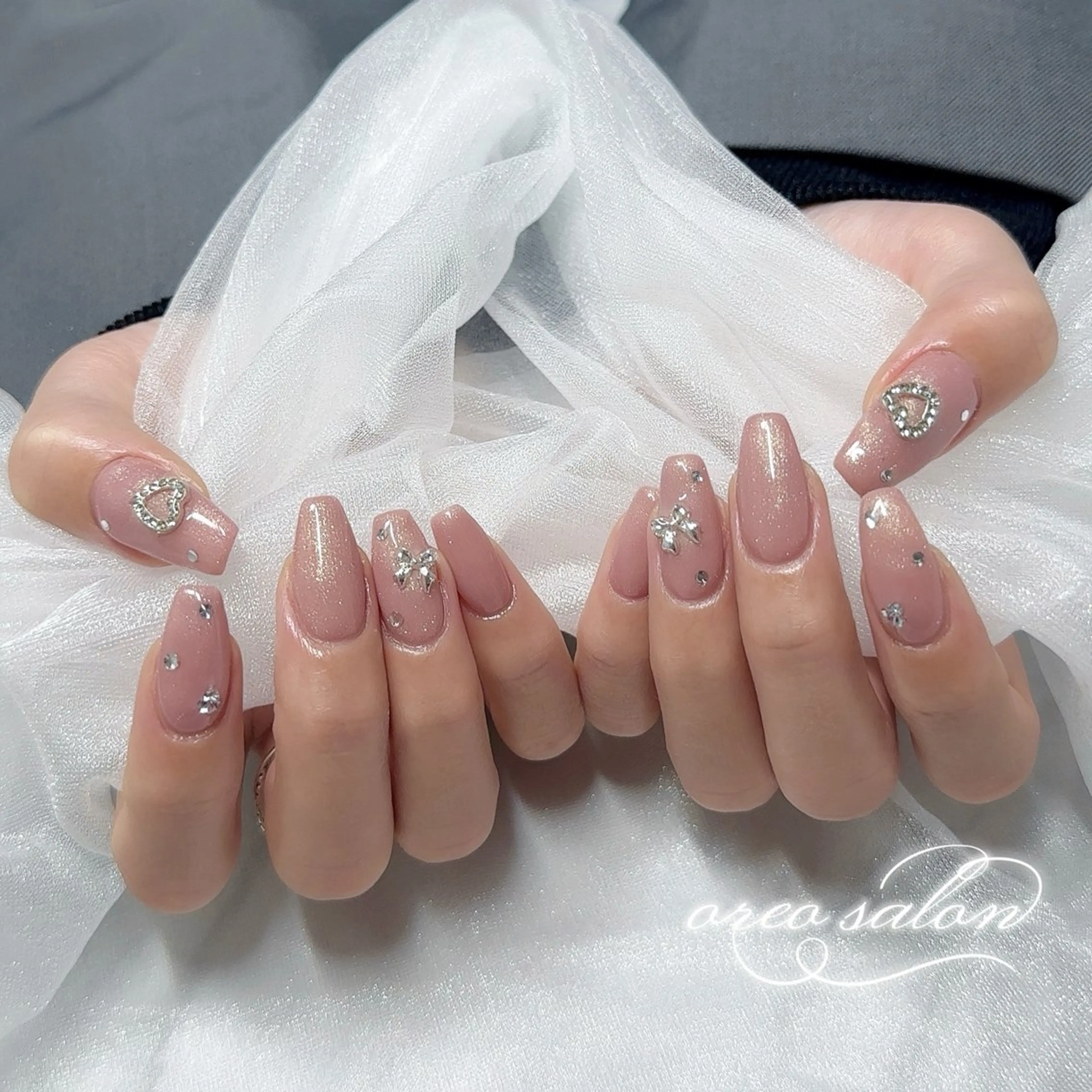 ネイル フラッシュネイル ジェルネイル ガーリー ハート キラキラネイル oreo salon miyu 池袋のネイルデザイン