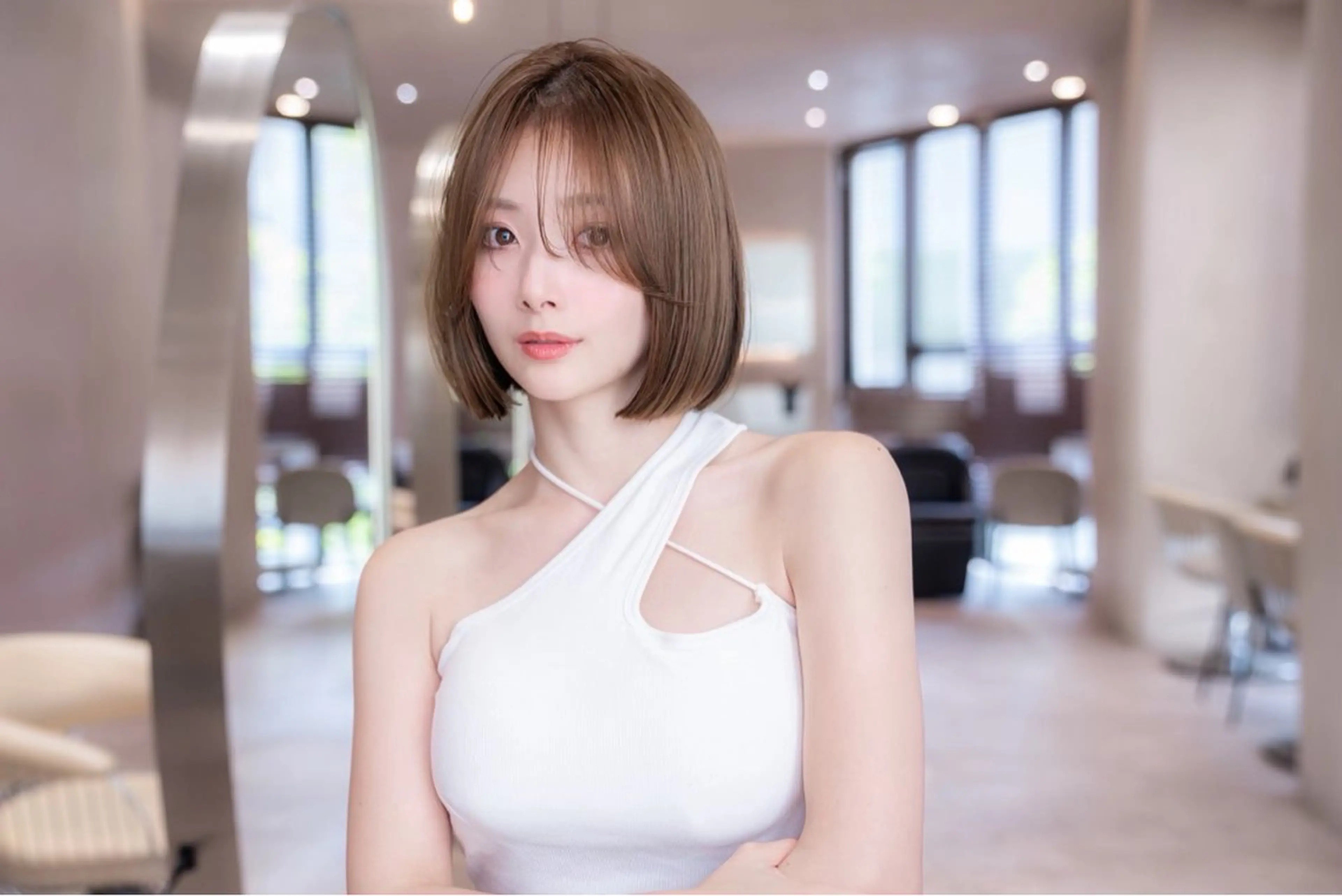 ミディアム カラー パーマ 切りっぱなしボブ ショートボブ ボブレイヤー 透明感カラー ボブ カット ヘアカラー 縮毛矯正 トリートメント 田中航平/渋谷ボブ/ レイヤーボブのヘアスタイル