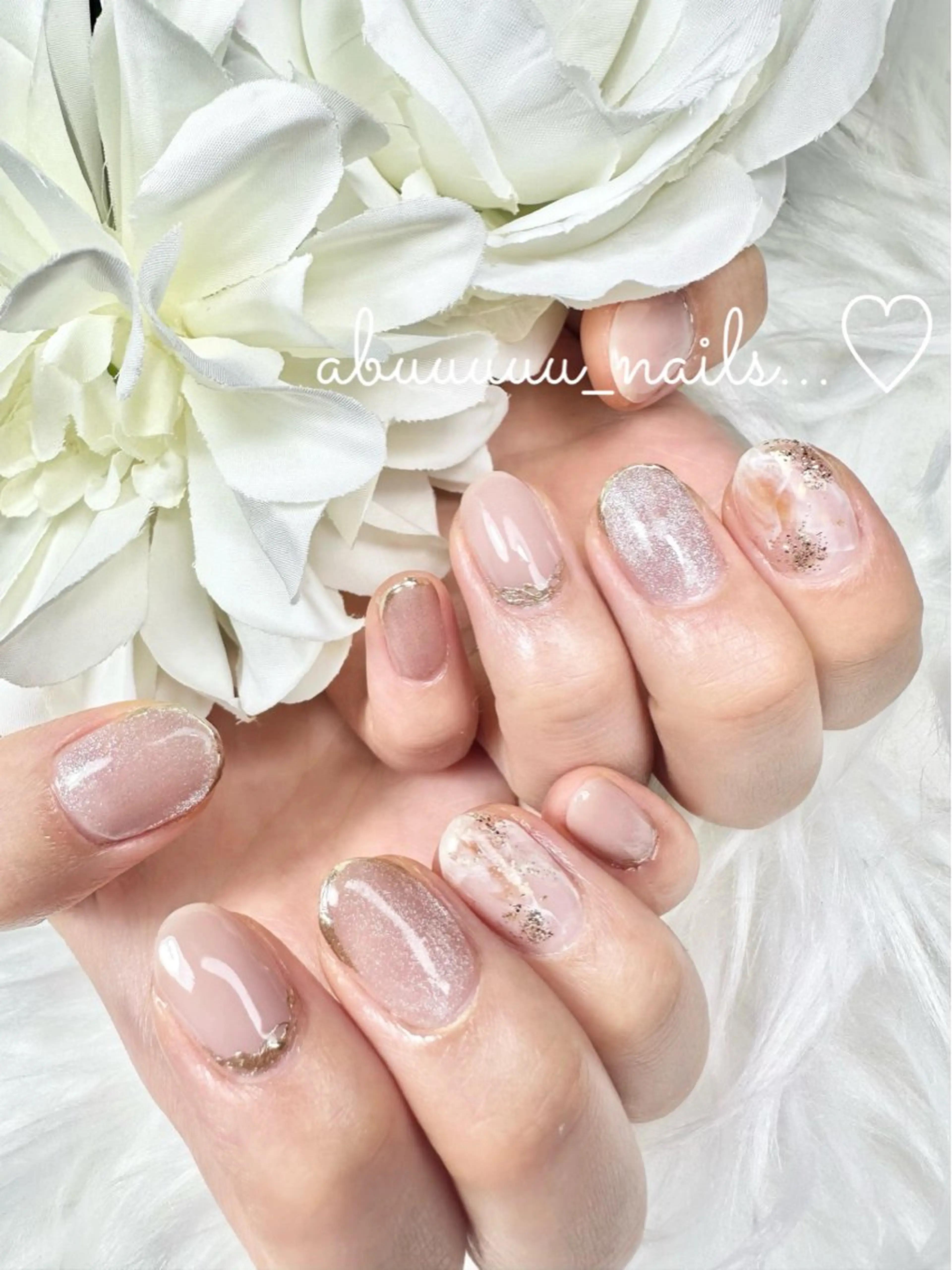 ネイル フレンチネイル マグネットネイル ミラーネイル 持ち込み ブライダルネイル abuuuuu nailsのネイルデザイン