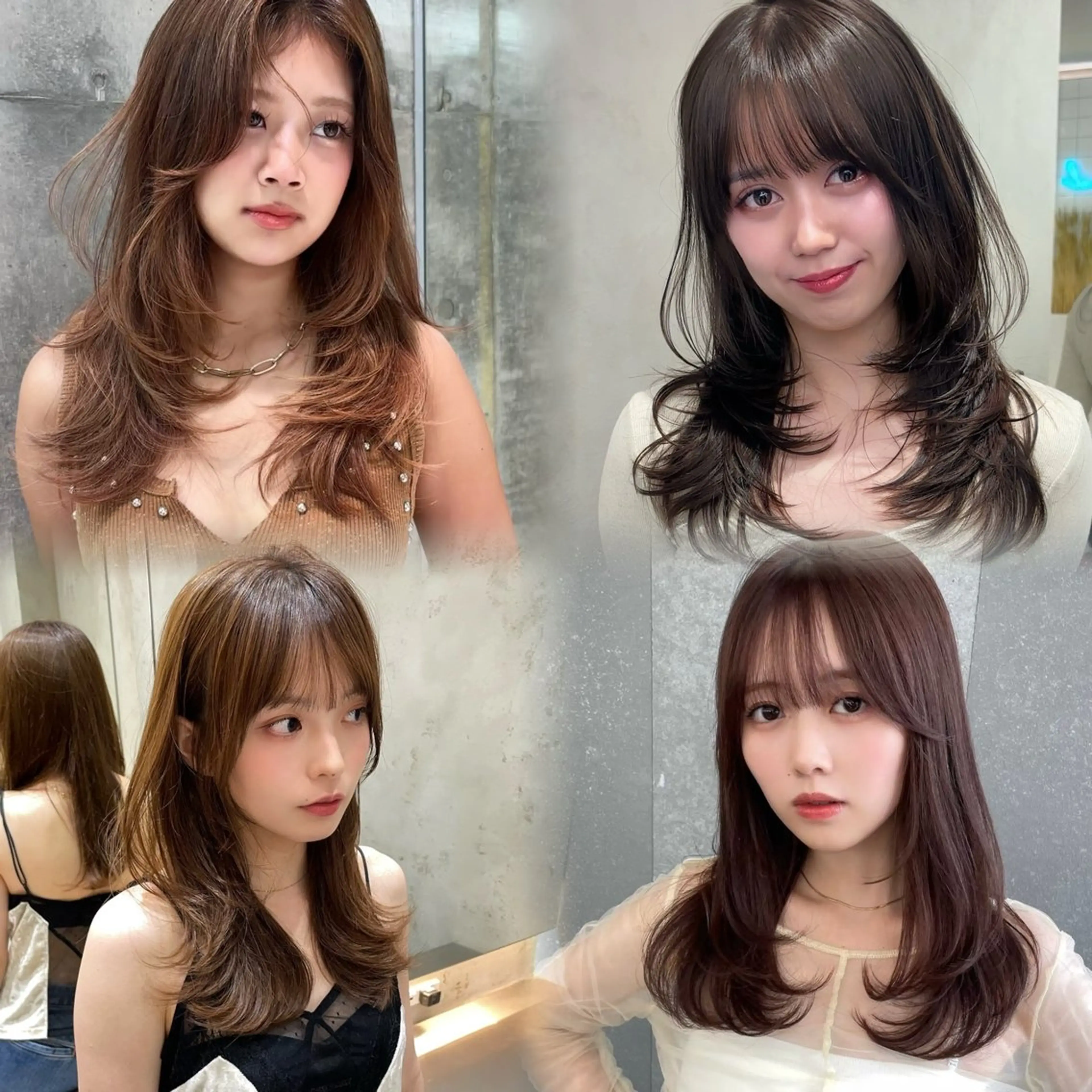 ロング 顔まわりレイヤー 顔周りカット ハイレイヤー レイヤーカット ローレイヤー カット ヘアカラー トリートメント MOMOHA/ 🍑レイヤーカットのヘアスタイル