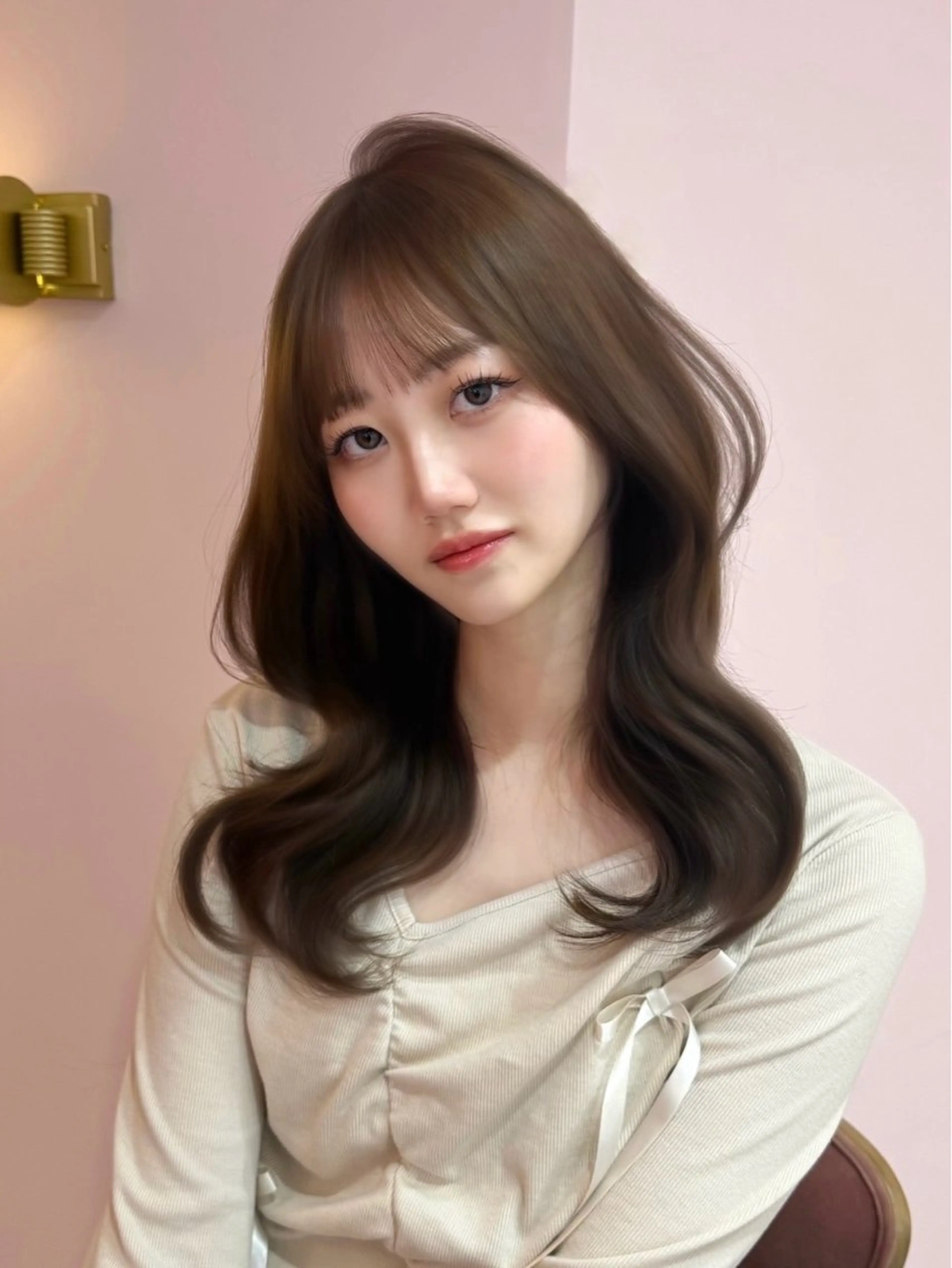 セミロング カラー ベージュカラー ブラウンカラー チョコレートブラウン 透明感カラー グレージュ カット ヘアカラー 渋谷/韓国ヘア/ 顔まわり♡Ayakaのヘアスタイル
