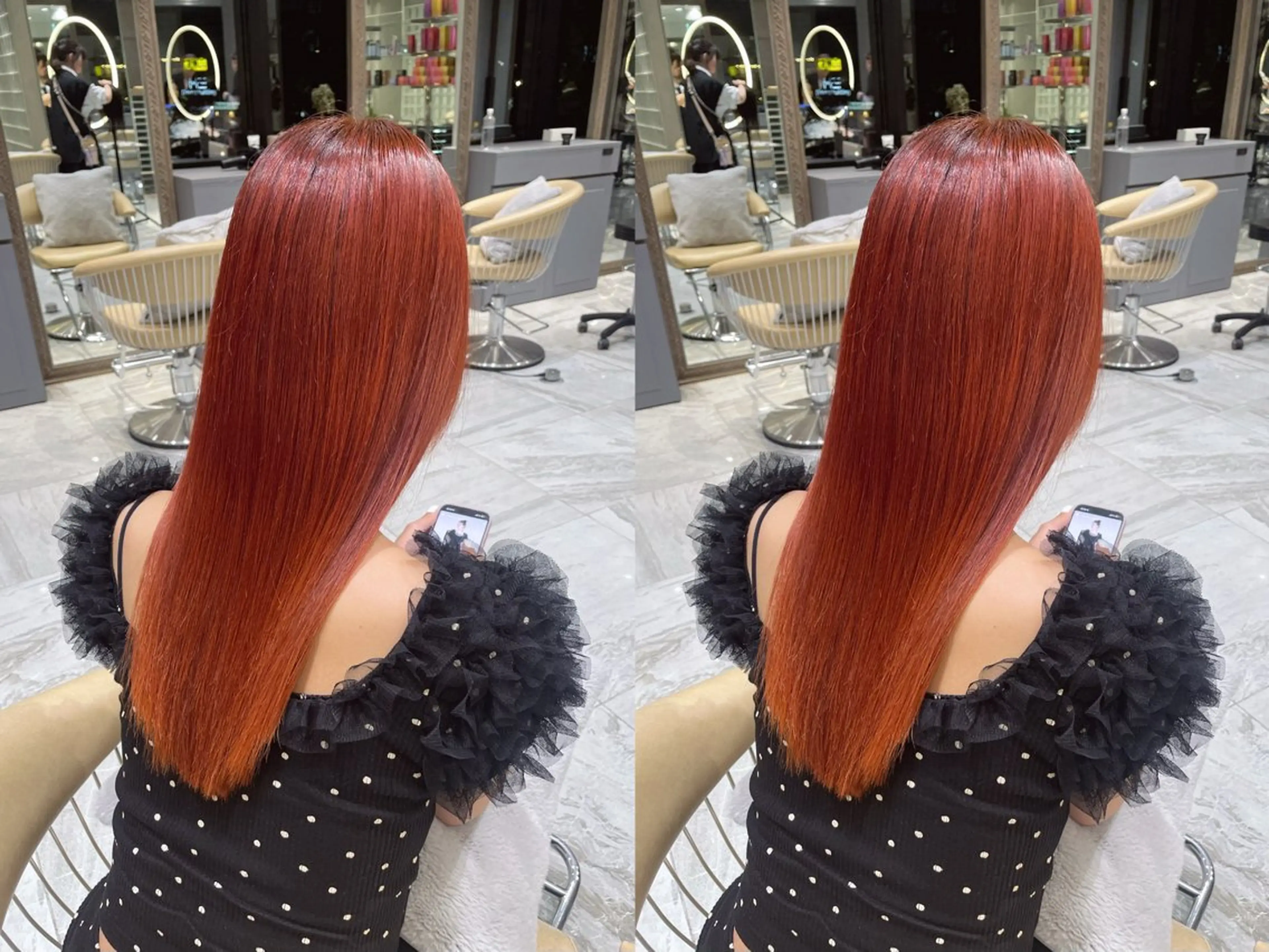 ロング カラー ブリーチ ブリーチなしカラー オレンジ ゆらんちょ/ブリーチ 無w/縮毛矯正/暖色のヘアスタイル