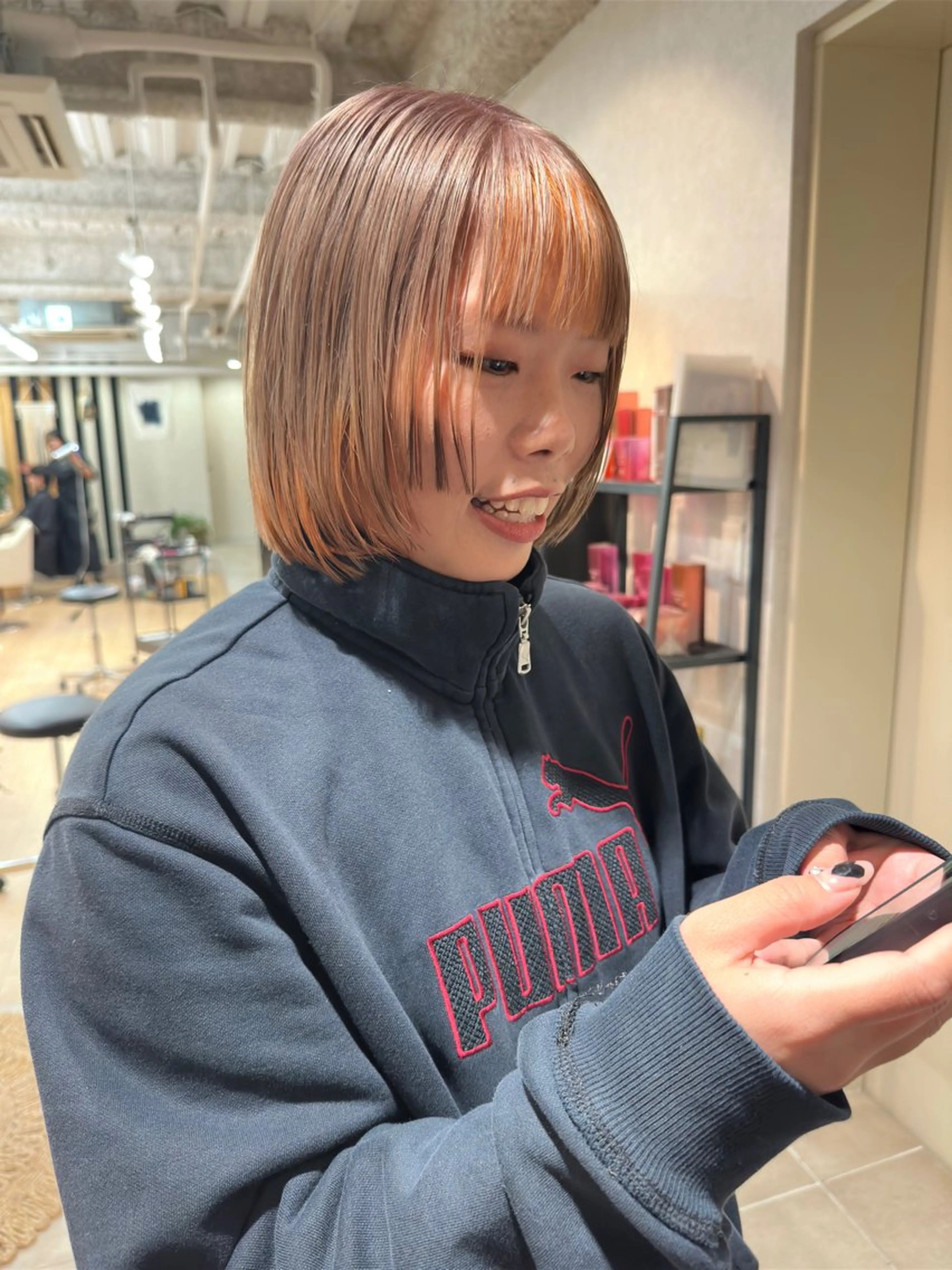 ショート カラー 黒髪 オレンジ broocH 清水 駿【デザインカラー】のヘアスタイル