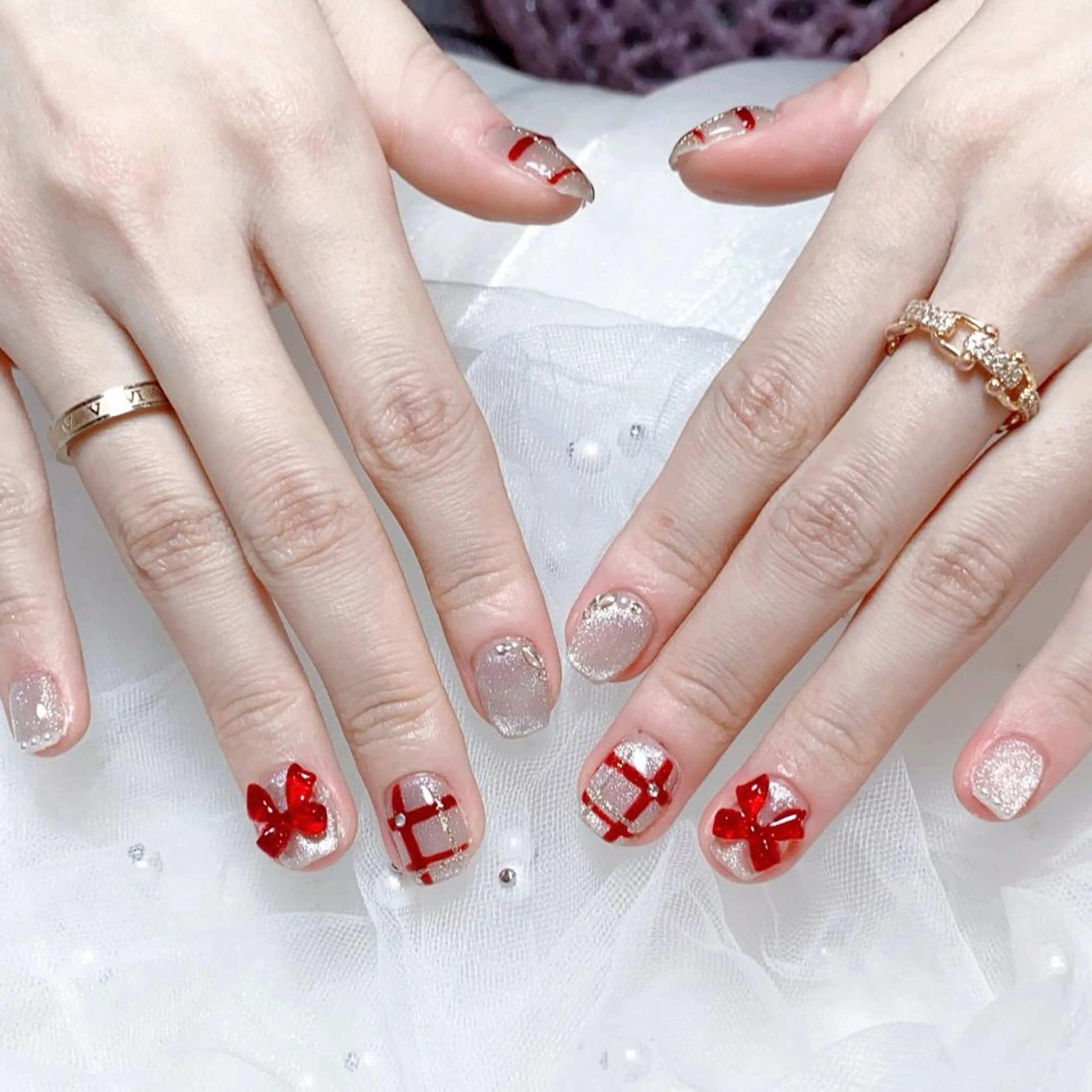 メンズ ネイル メンズ韓国風 アートネイル オーロラネイル ガーリー キラキラネイル Nail salon 木にいるのネイルデザイン