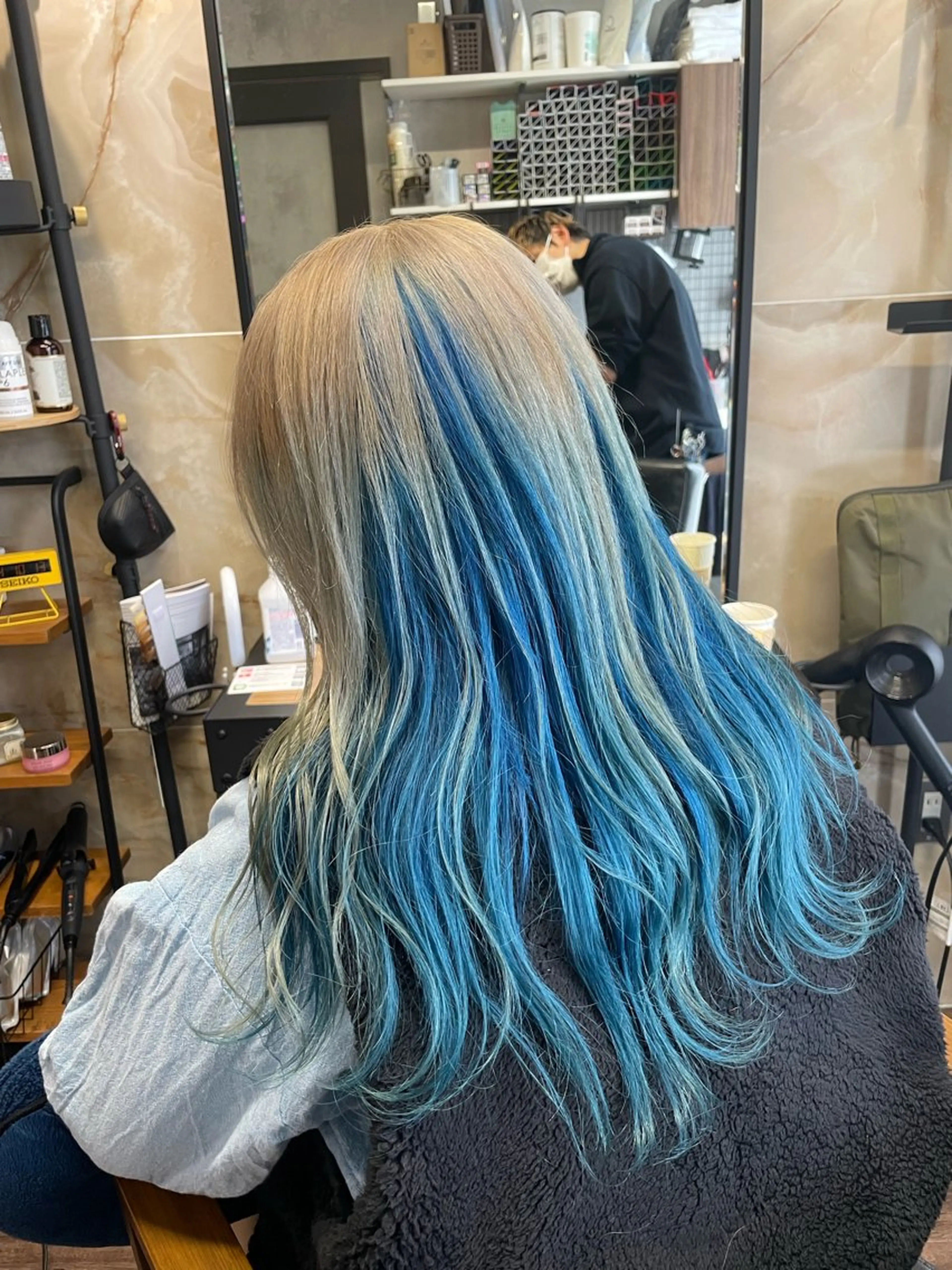 ロング カラー ヘアカラー トリートメント Lull1人美容室 バレイヤージュのヘアスタイル