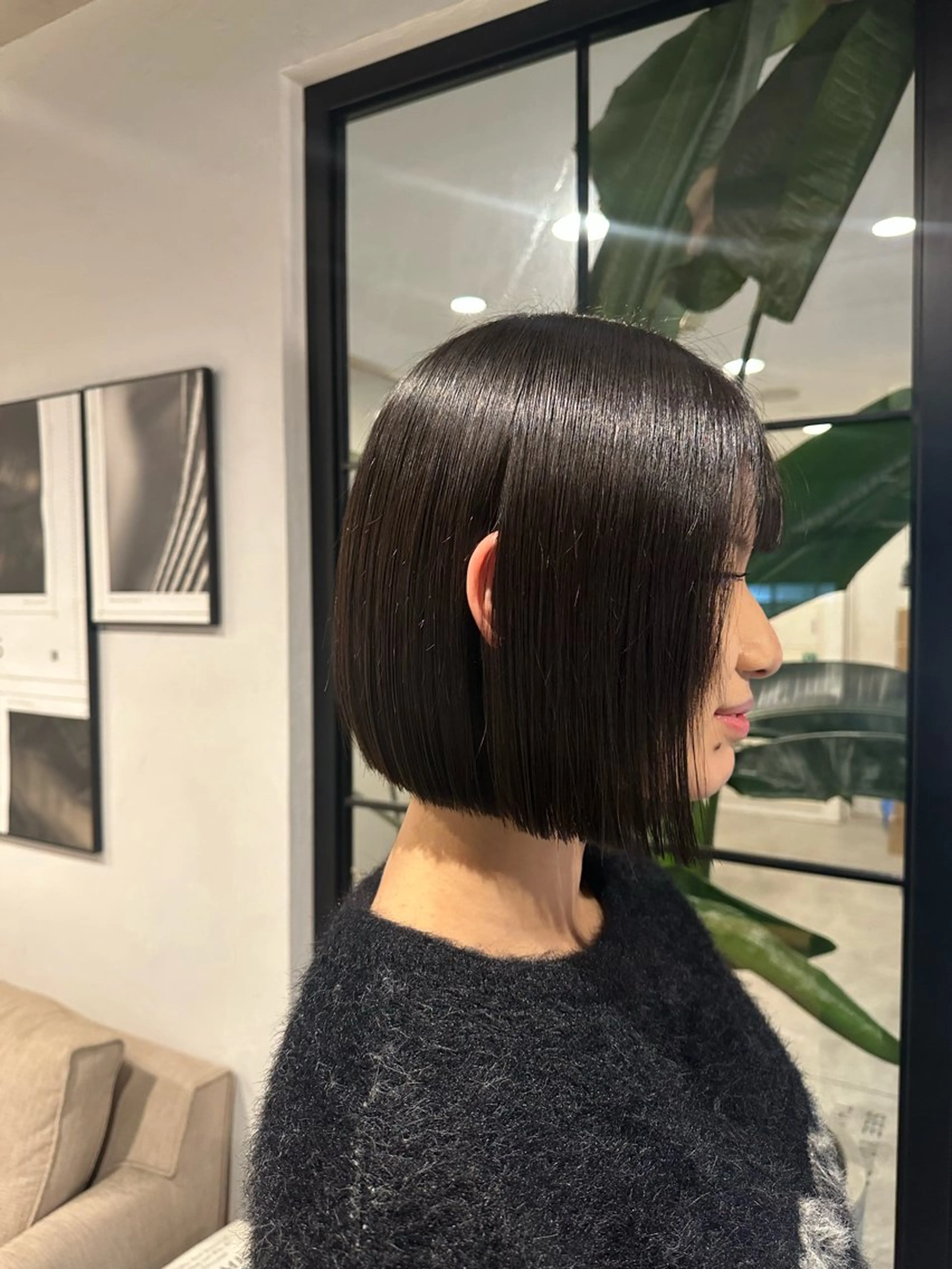 ミディアム 切りっぱなしボブ ボブ 髪質改善/縮毛矯正 新潟/レイヤー/有紗のヘアスタイル