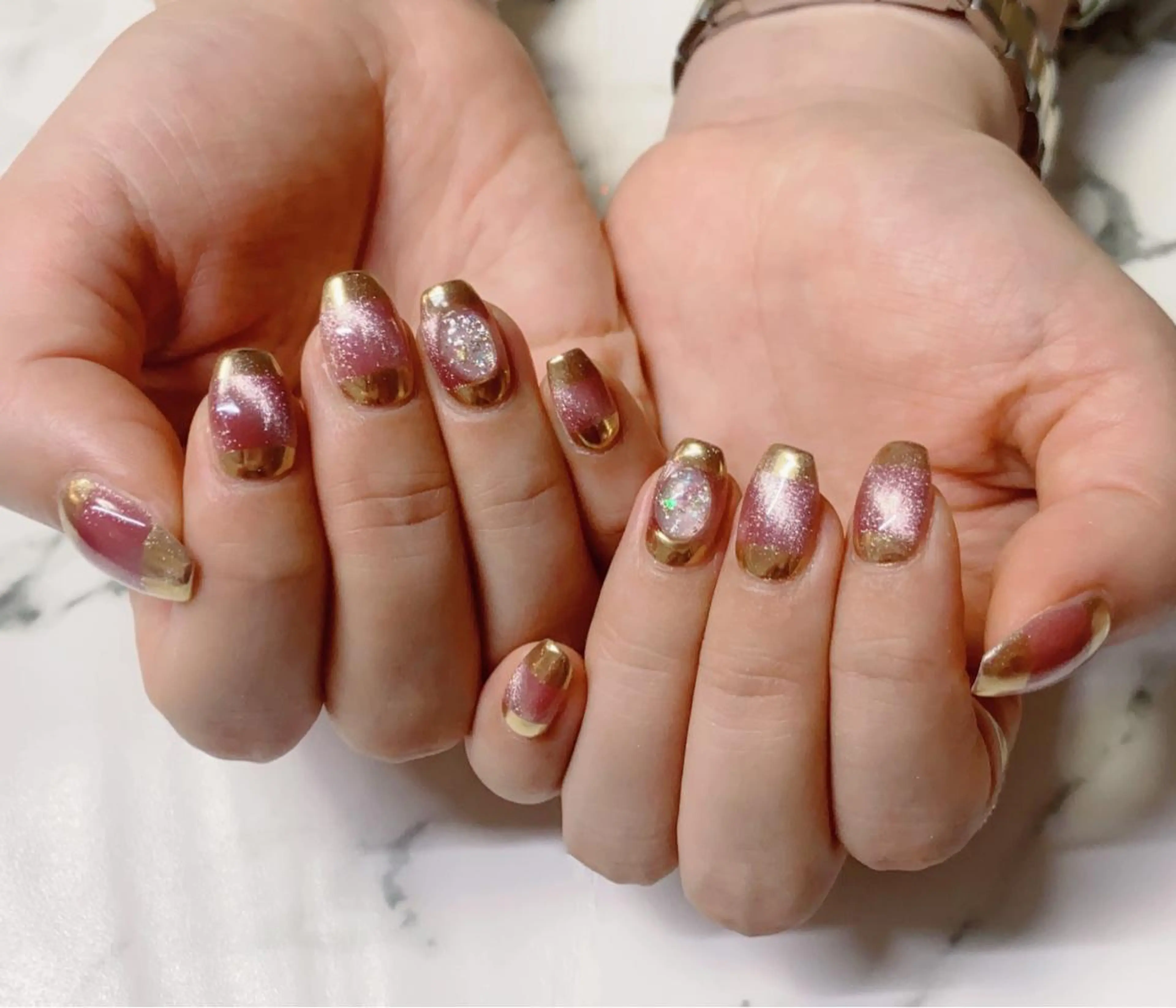 ロング カラー ネイル フレンチネイル マグネットネイル ミラーネイル Q Free nailsのネイルデザイン