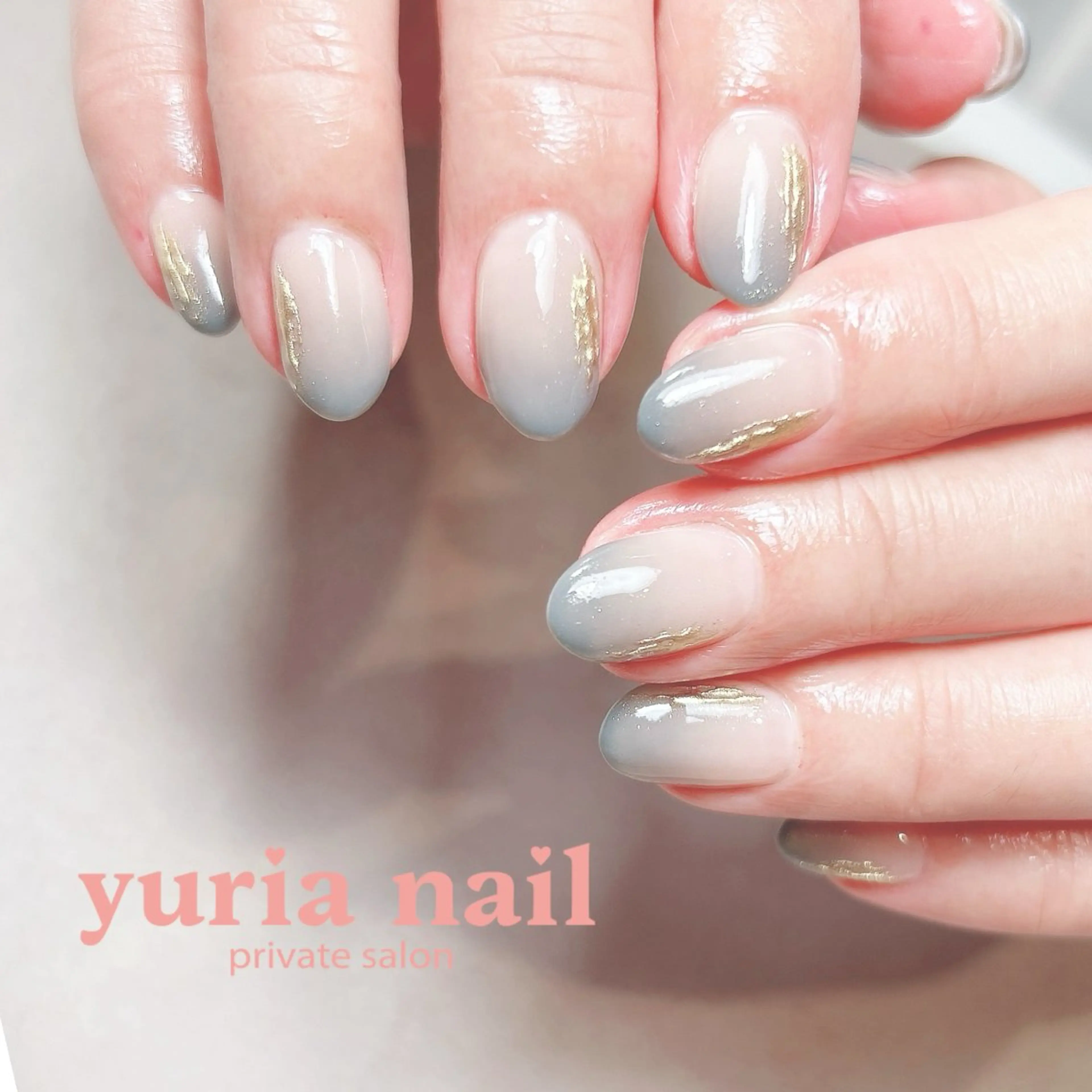 ネイル ブルー ジェルネイル ゴールド グラデーション ニュアンスネイル ハンドネイル 小林 ゆりあのネイルデザイン