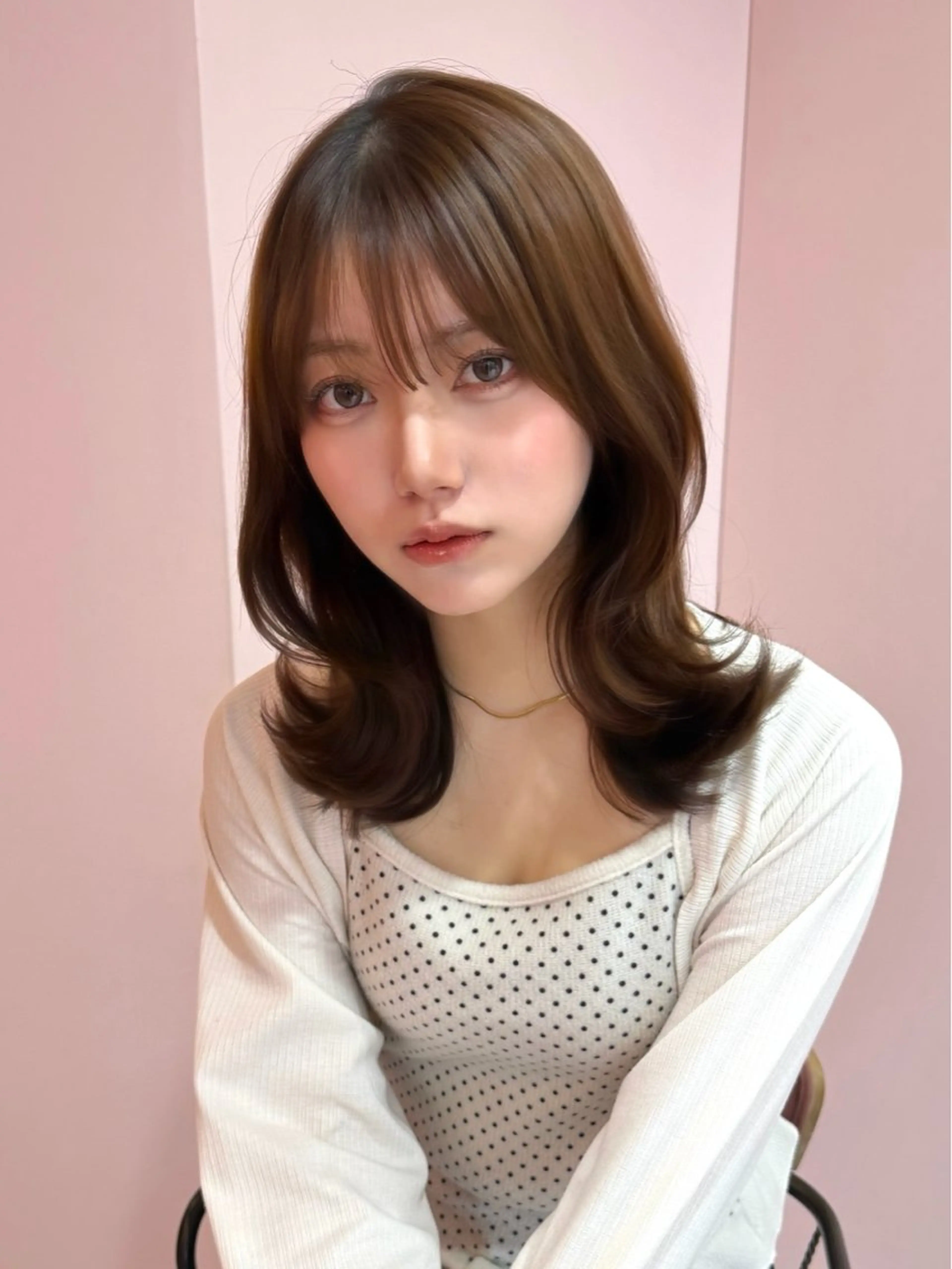 セミロング カラー ベージュカラー ブリーチ ブラウンカラー チョコレートブラウン 透明感カラー ヘアカラー 渋谷/韓国ヘア/ 顔まわり♡Ayakaのヘアスタイル