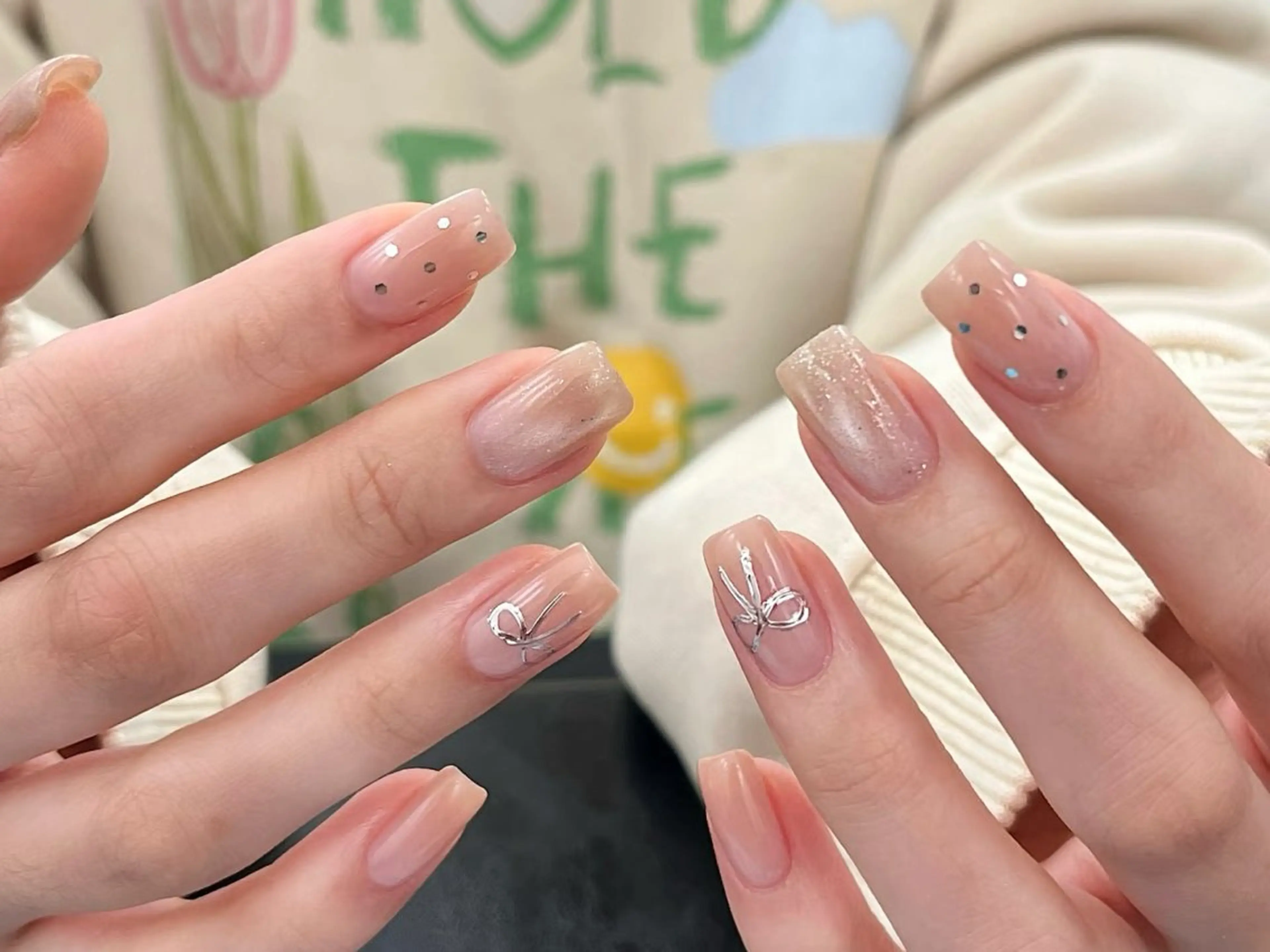 ネイル アートネイル オーロラネイル クリアネイル 長さ出し フレンチネイル K Kのネイルデザイン