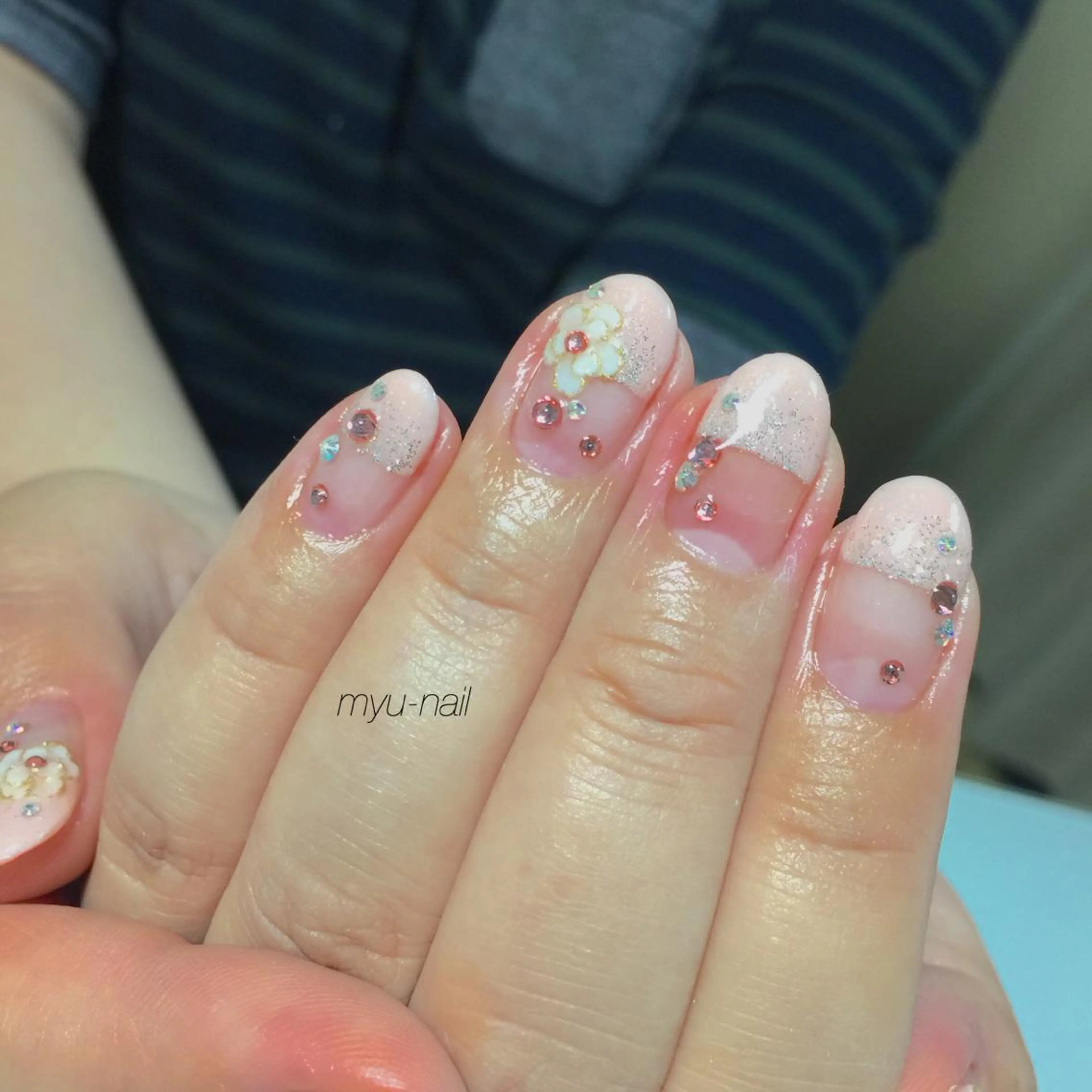 ネイル フラワーネイル フレンチネイル ピンク シンプルネイル ホームサロン myu-nailのネイルデザイン
