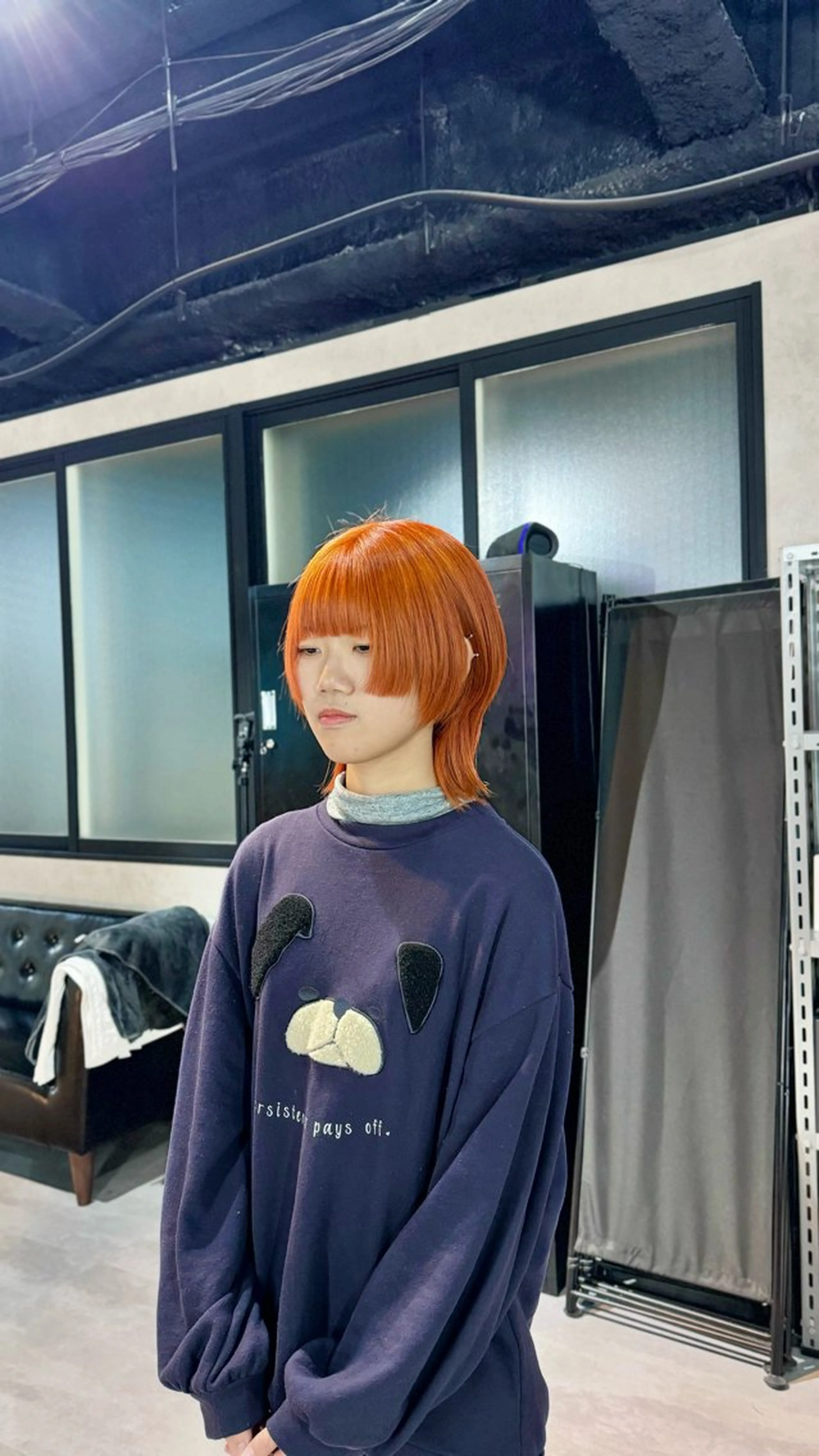 ミディアム カラー オレンジ ウルフカット カット ヘアカラー トリートメント B E C H I C O〔べち子〕のヘアスタイル