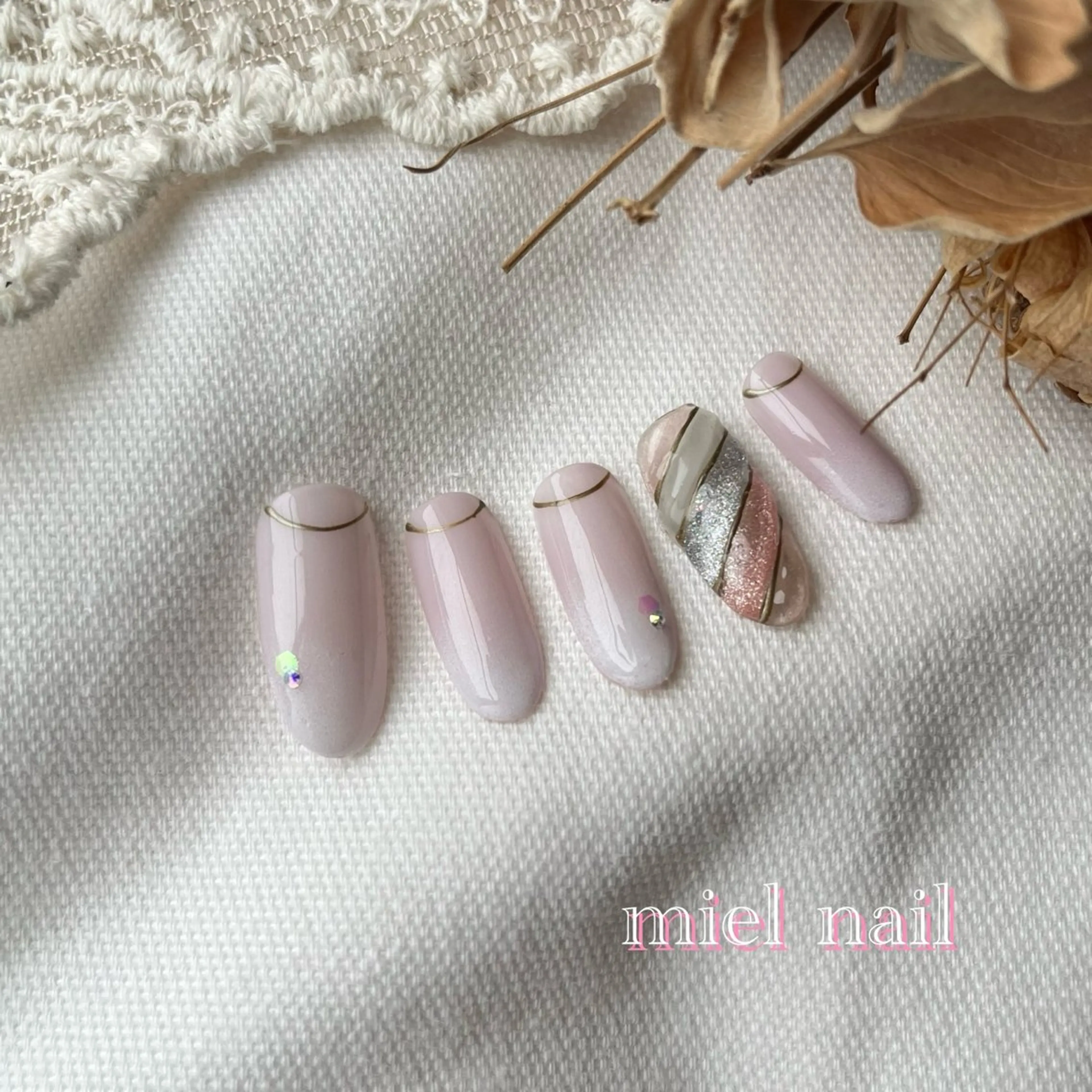 ネイル グラデーション マグネットネイル ピンク ハンドネイル miel nailのネイルデザイン