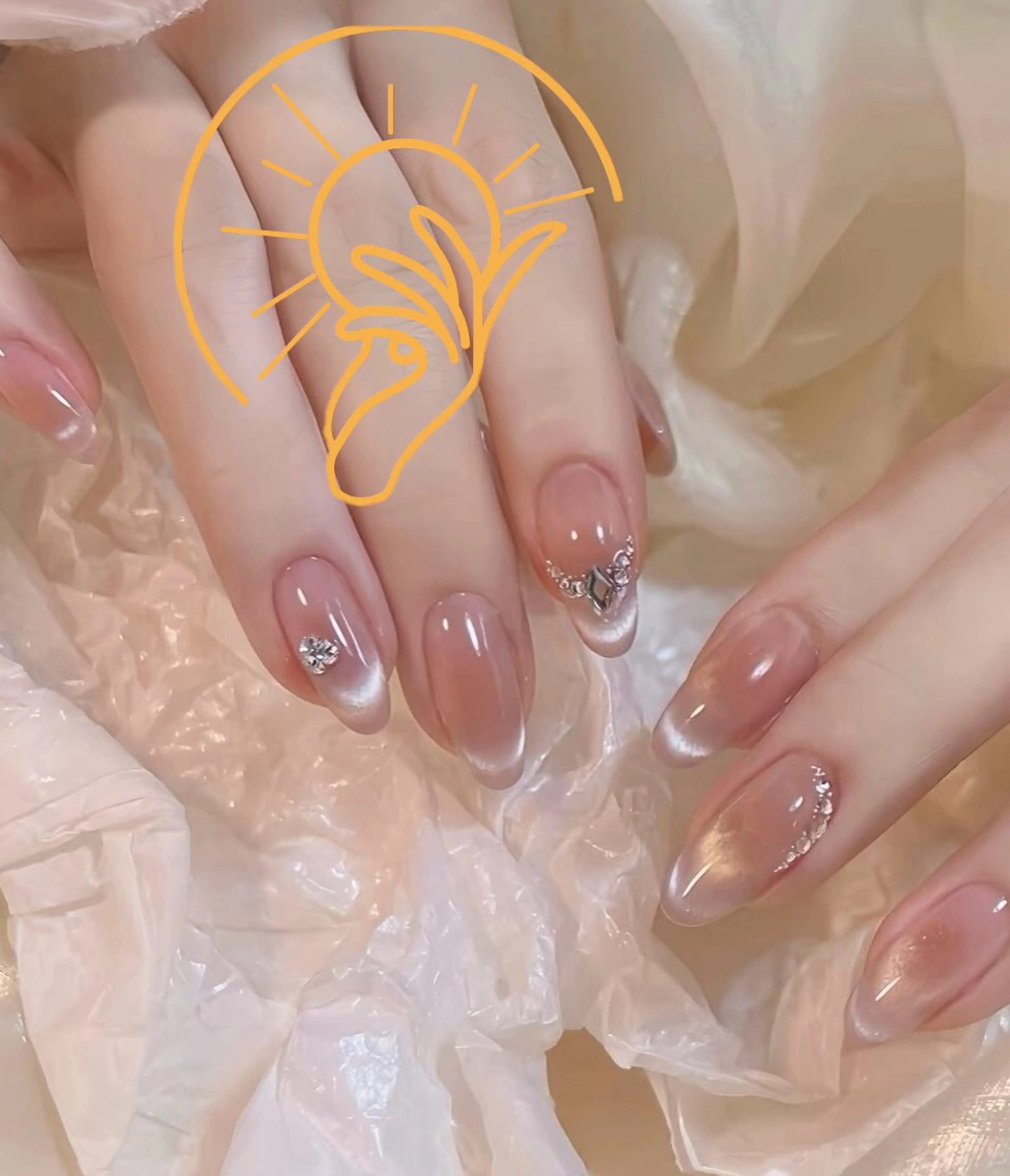 ネイル チークネイル 長さ出し フラワーネイル フレンチネイル ガーリー SunNail池袋駅 ワンホンネイルのネイルデザイン