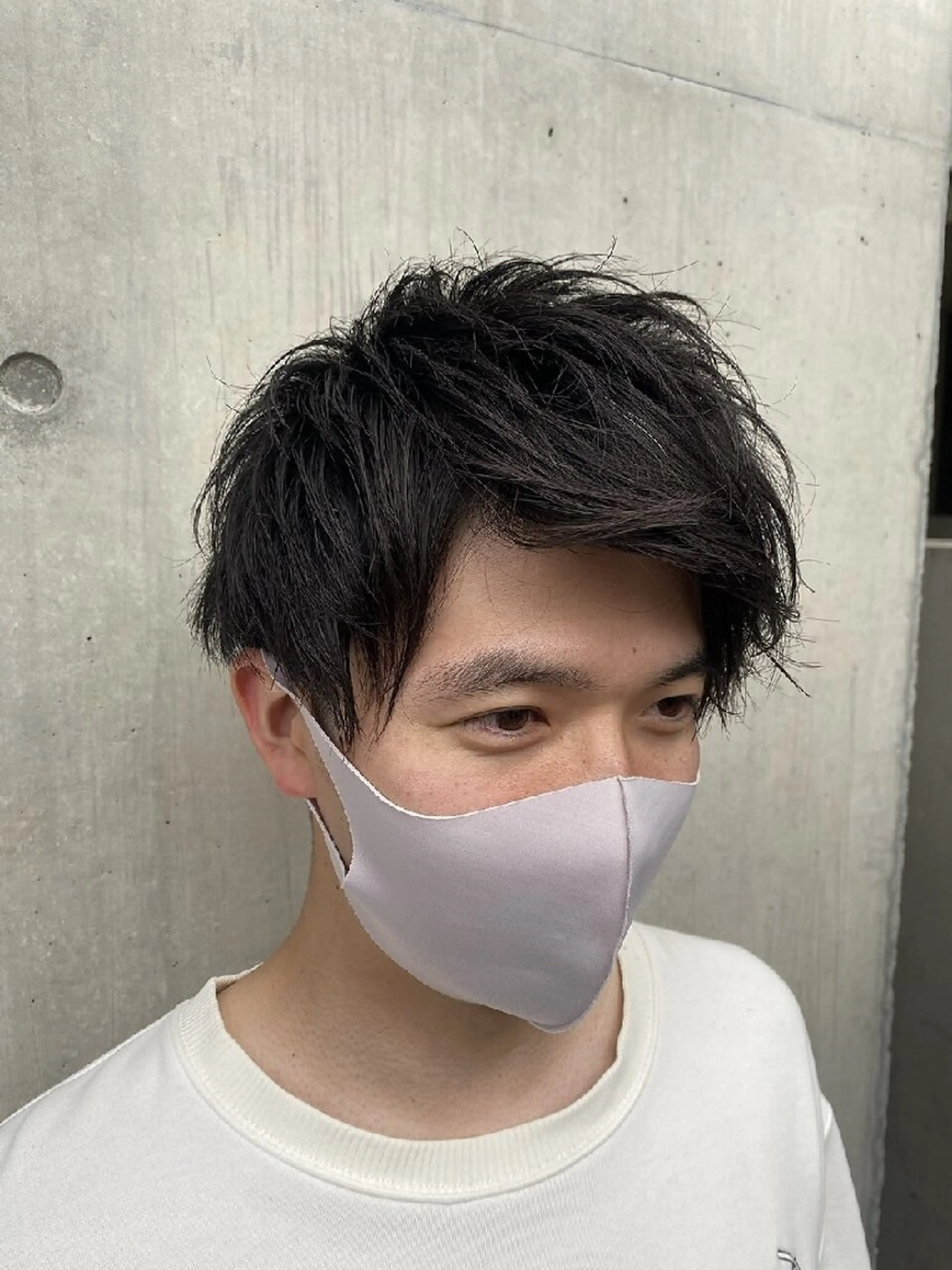 ショート カラー パーマ ヘアアレンジ メンズ アップバング カット 【毛流れヘア】 人気No.1/ユウキのヘアスタイル