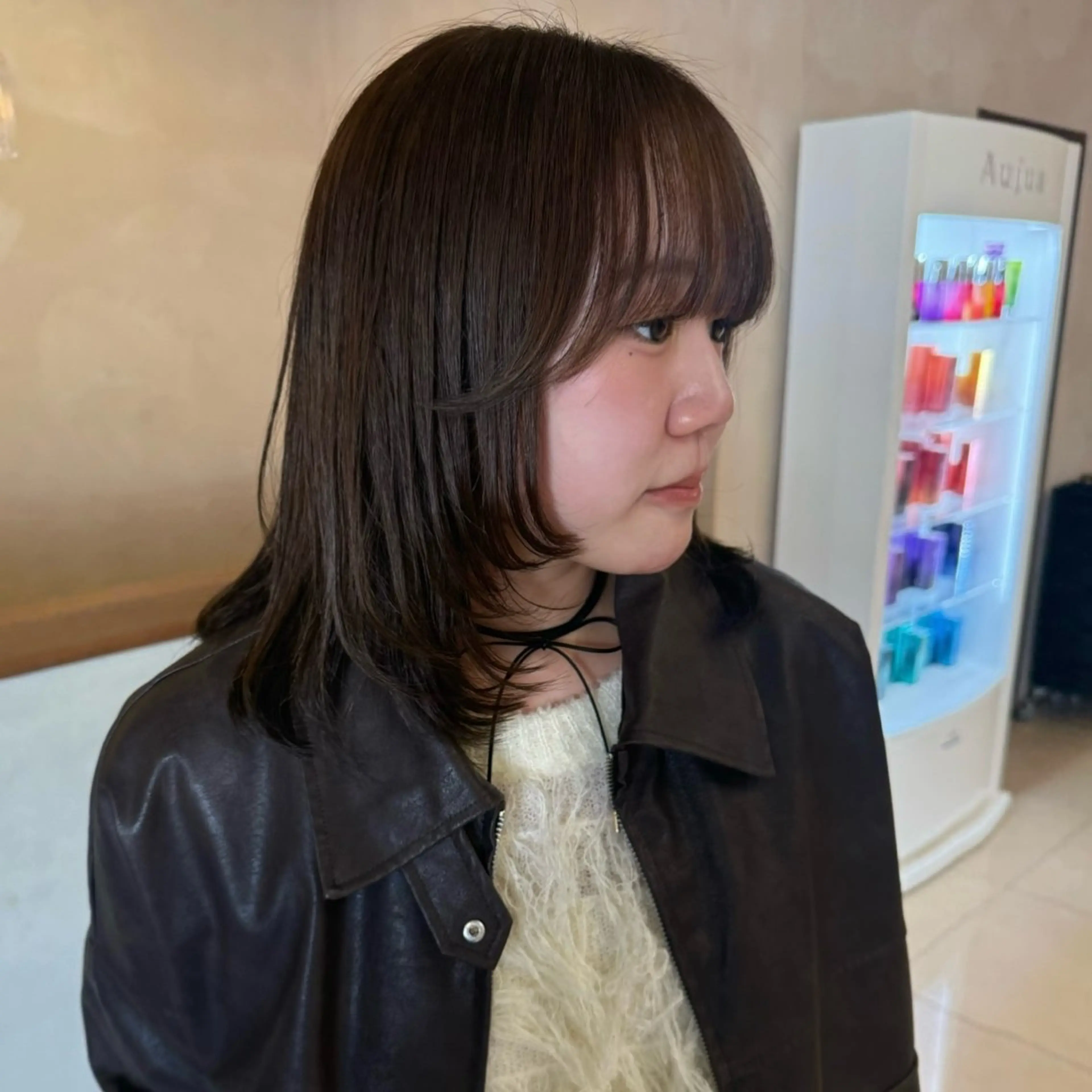 ミディアム レイヤーカット 小顔カット カット ヘアカラー カノエ宇部厚南店 /つむぎのヘアスタイル