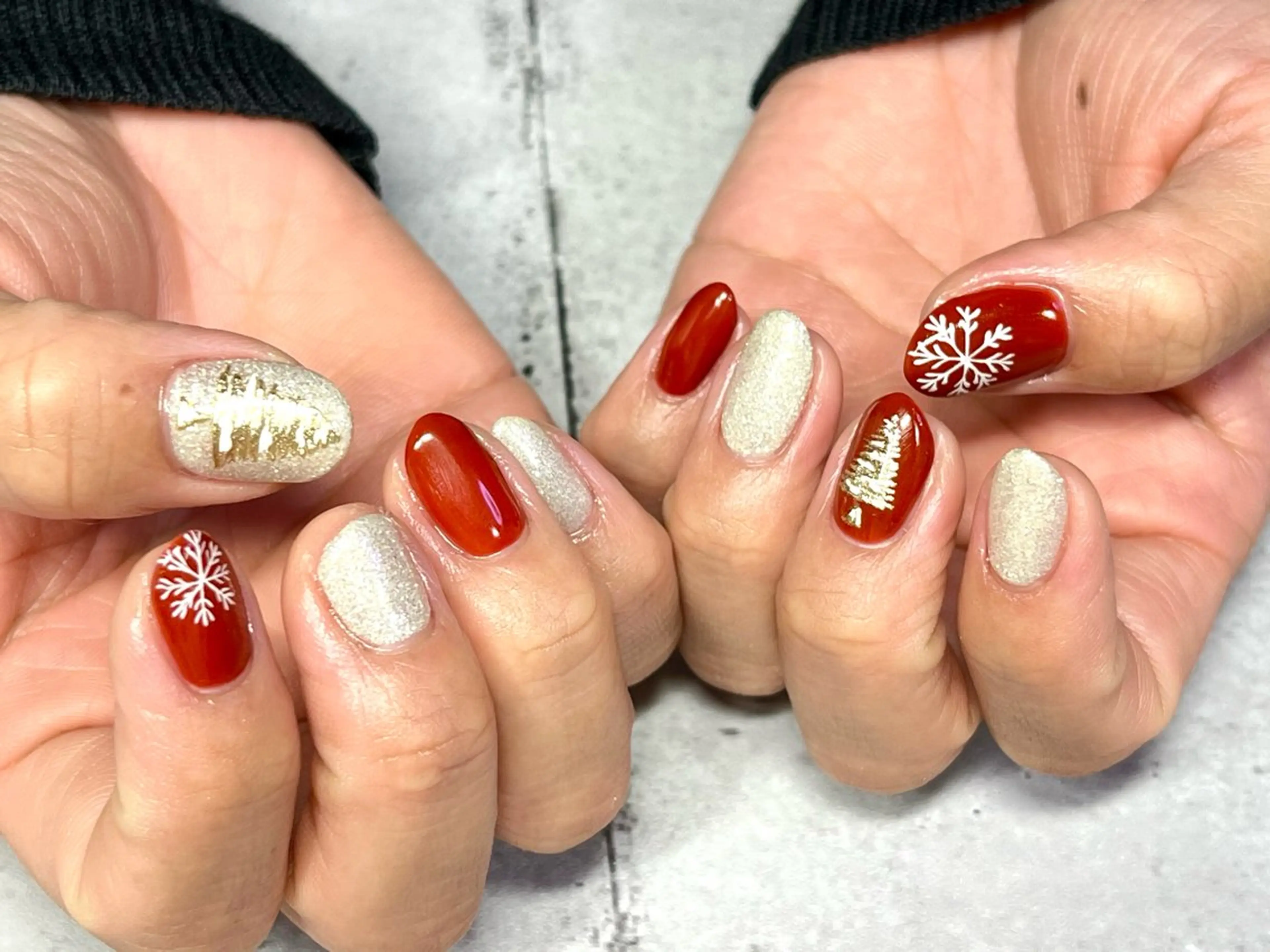 ネイル アートネイル ミラーネイル 冬ネイル クリスマス ハンドネイル まり りぃ〜んのネイルデザイン